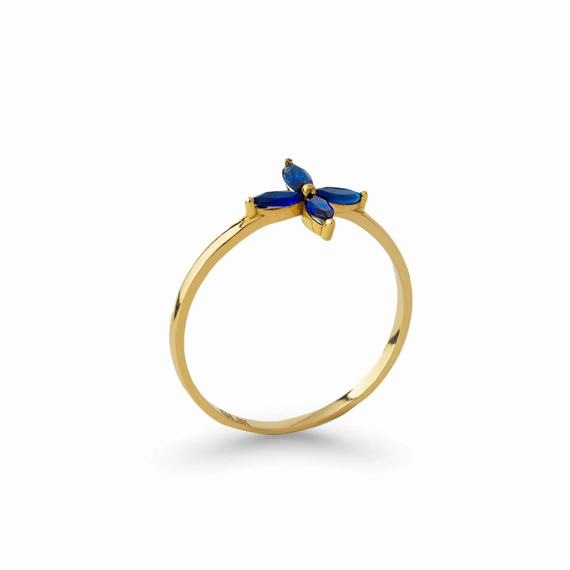 Lacivert Taşlı Çiçek 8 Ayar Altın Yüzük