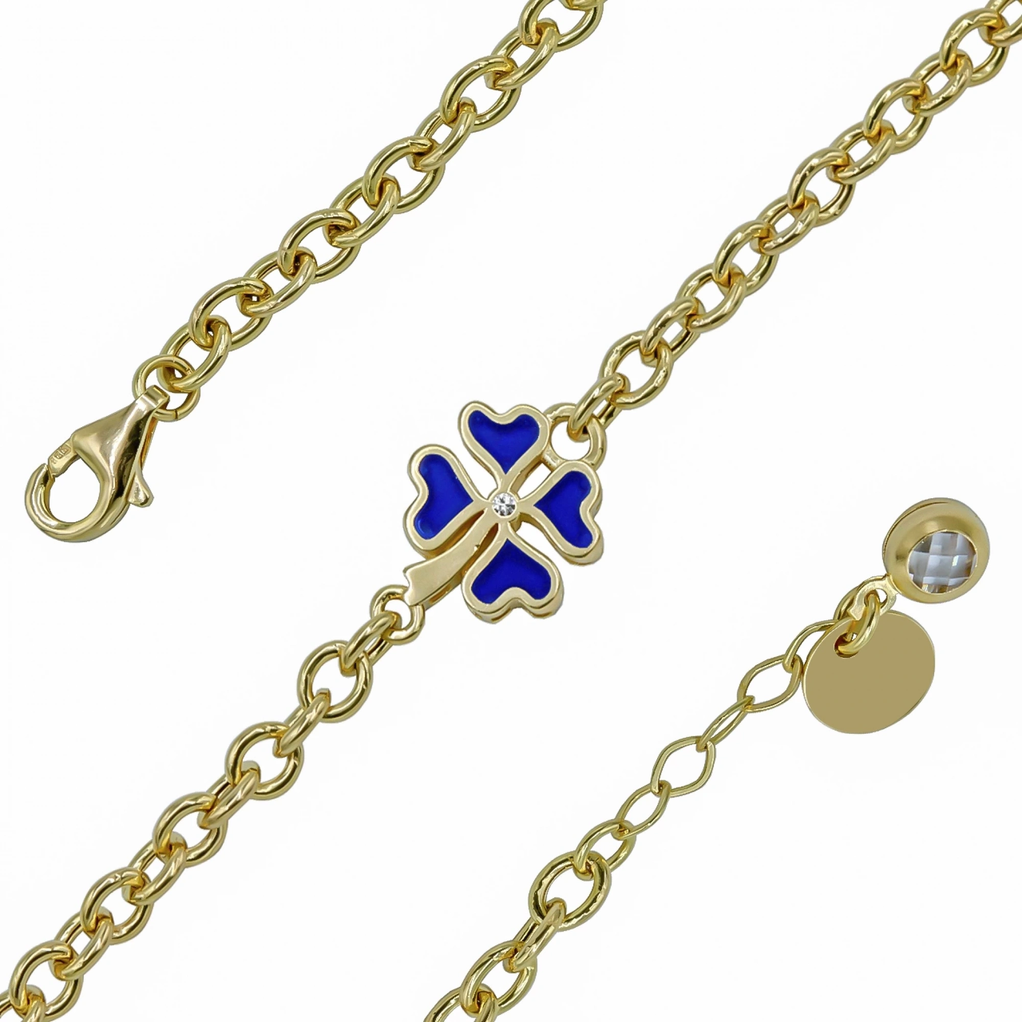 Mavi Renkli Papatya 8 Ayar Altın Bileklik