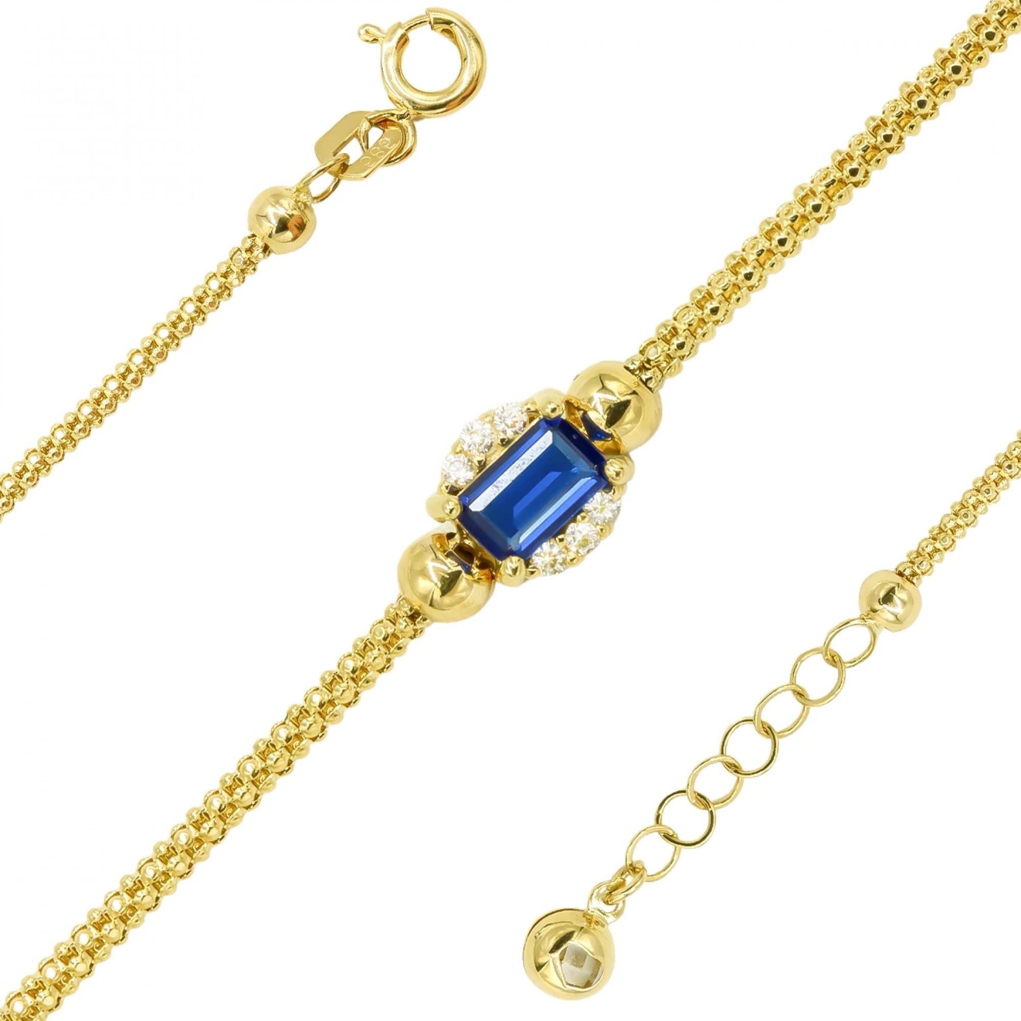 Mavi Taşlı 14 Ayar Altın Bileklik