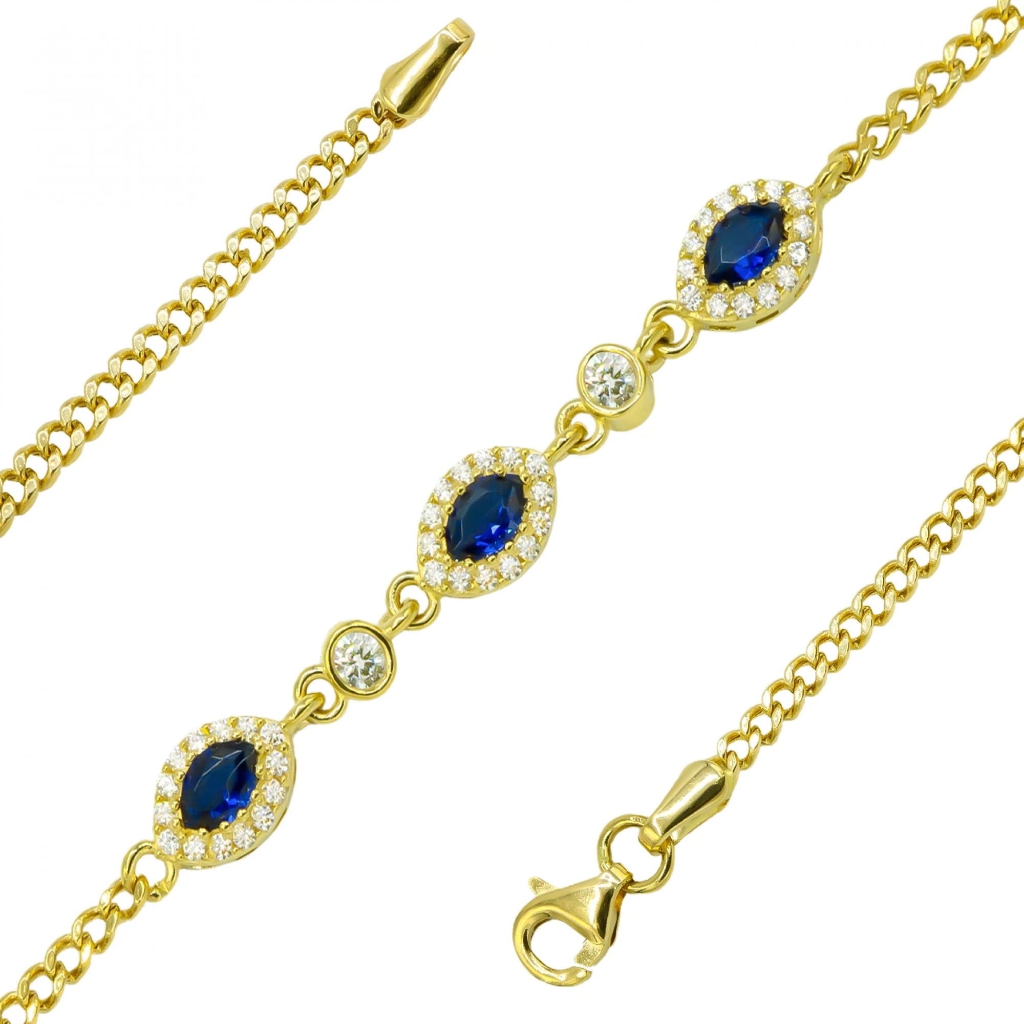 Mavi Taşlı 14 Ayar Altın Bileklik