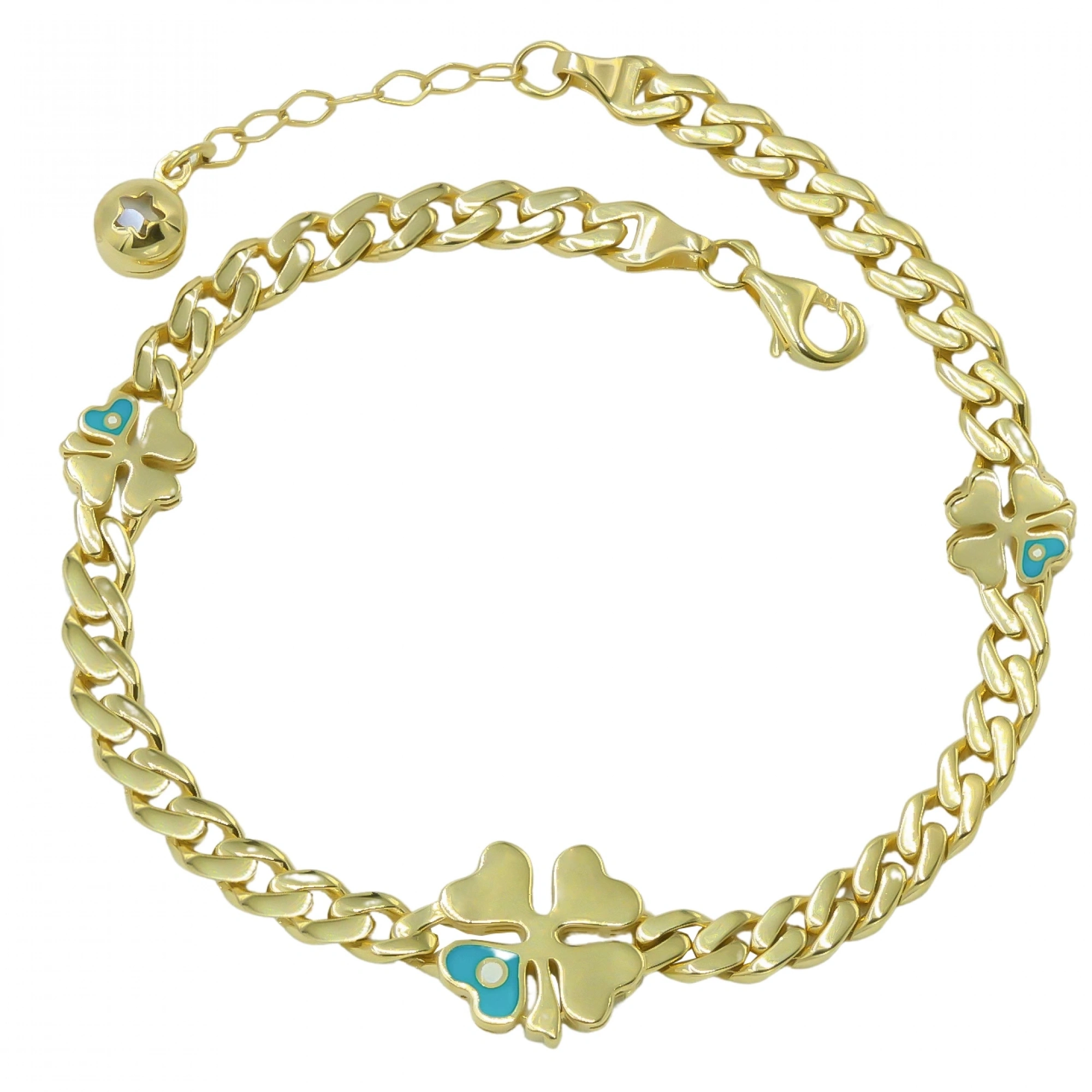 Mineli Detaylı Yonca 14 Ayar Altın Bileklik