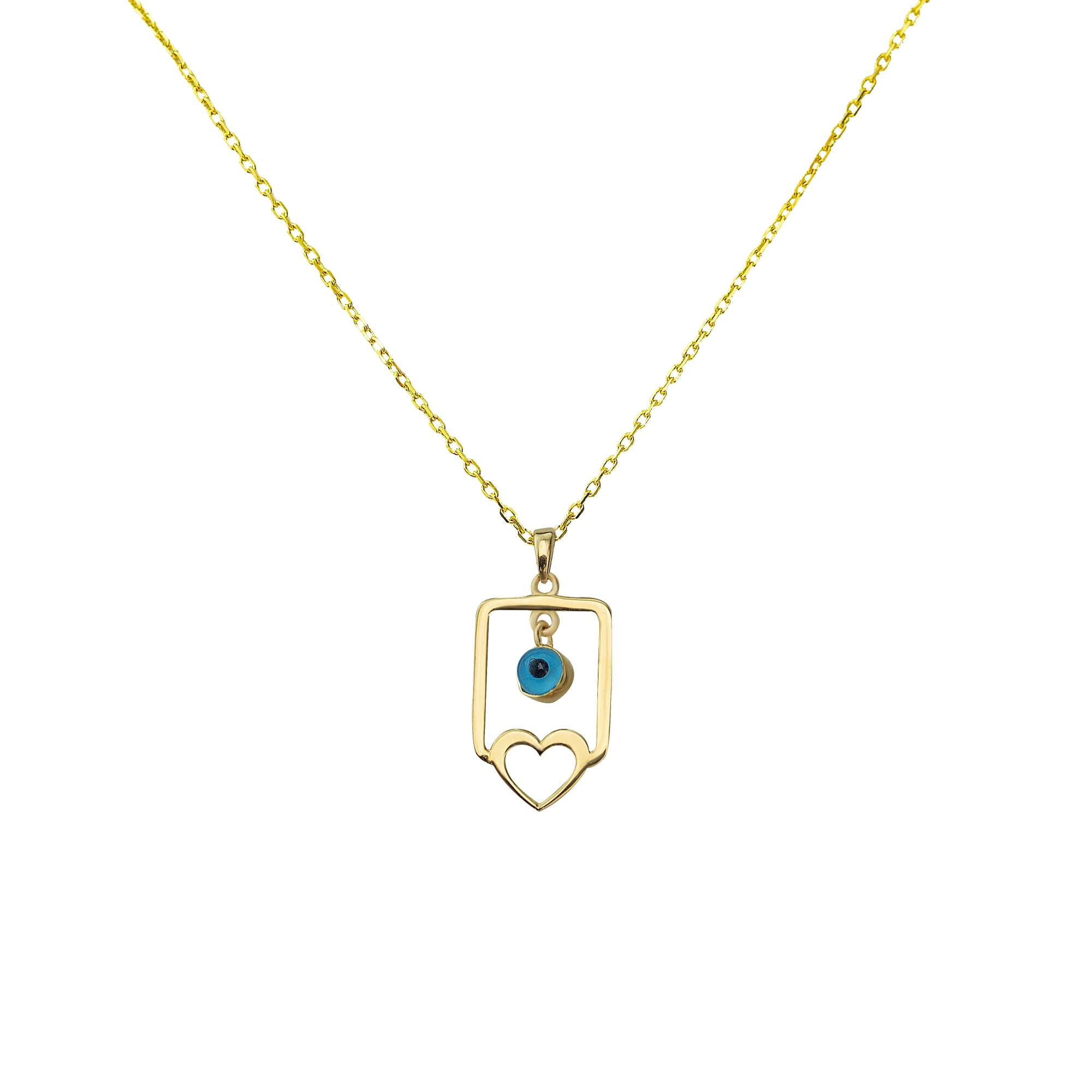 Nazar Boncuklu Kalp Figürlü 14 Ayar Altın Kolye