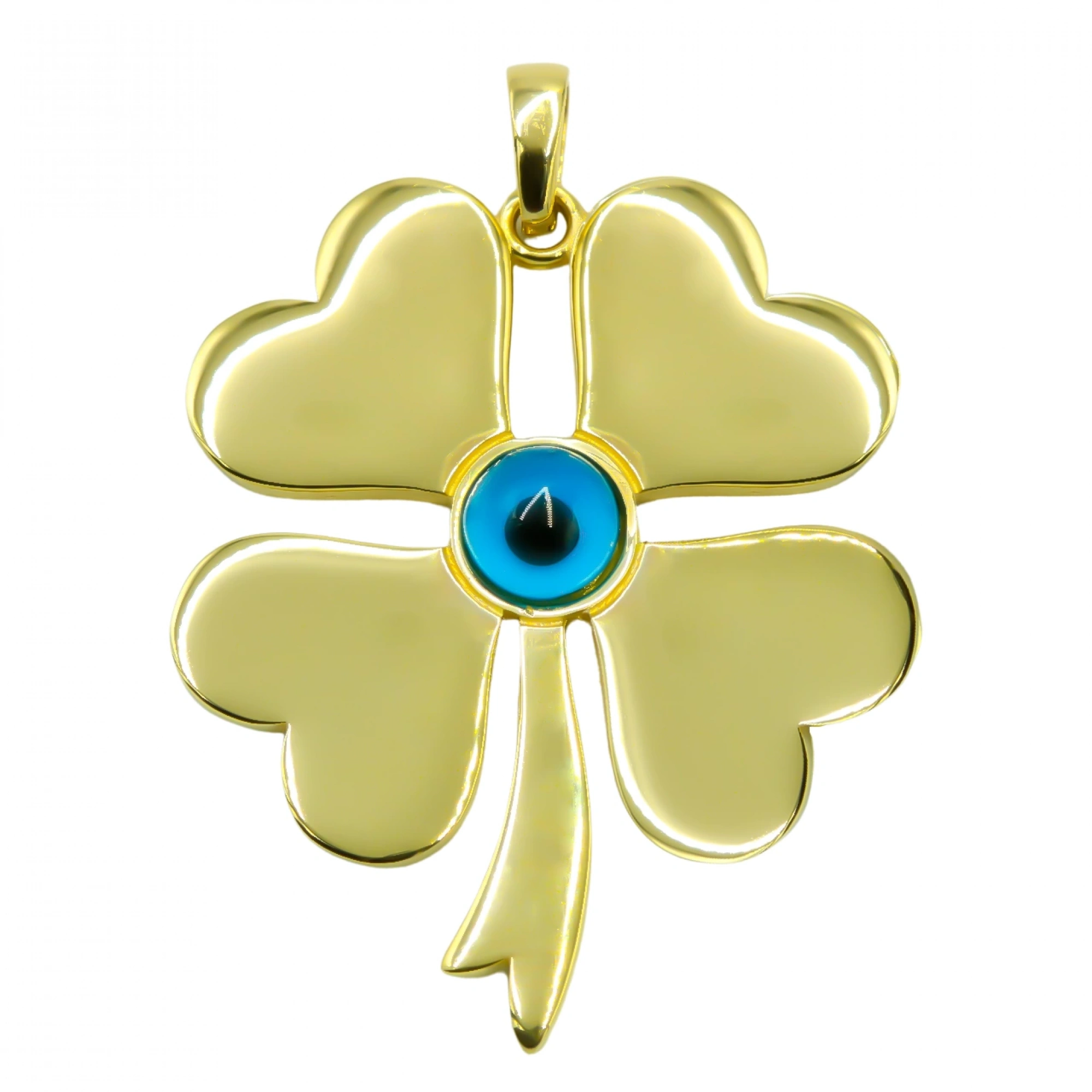 Nazar Boncuklu Yonca 14 Ayar Kolye Ucu