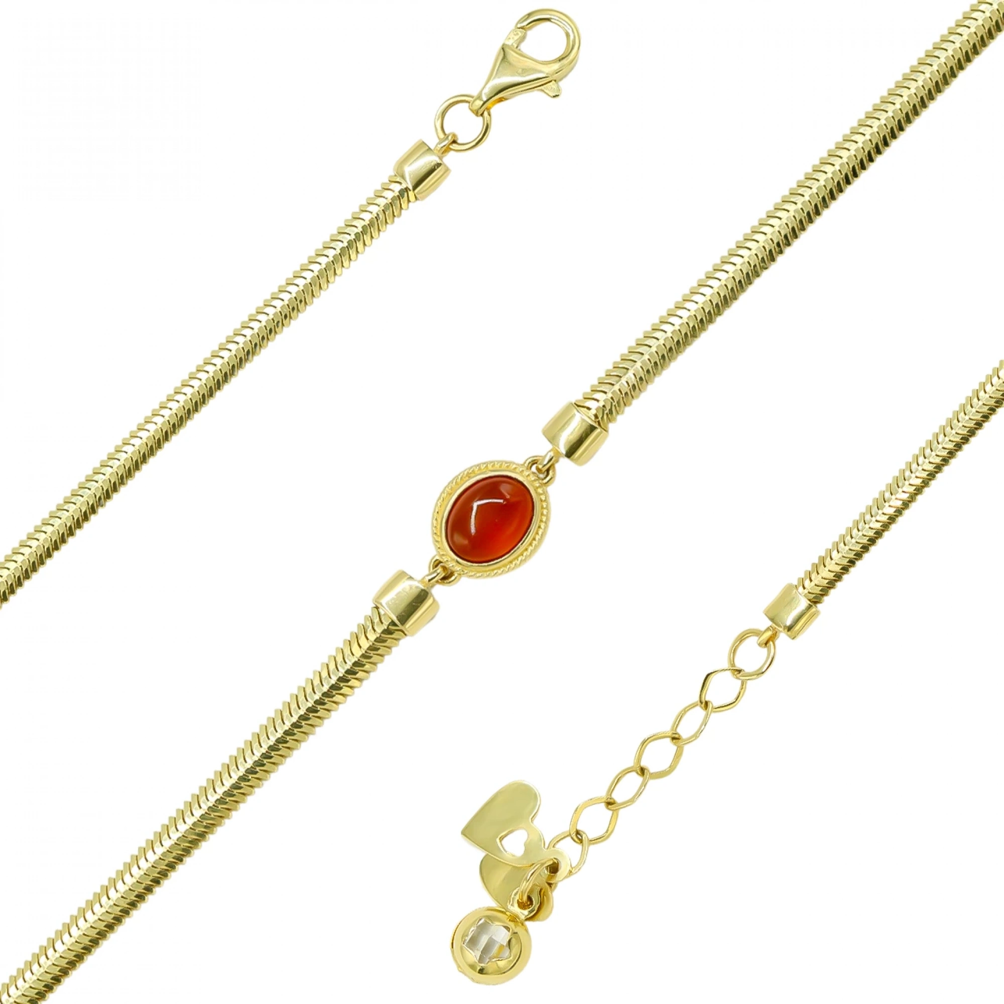 Oval Kırmızı Taşlı 14 Ayar Altın Bileklik