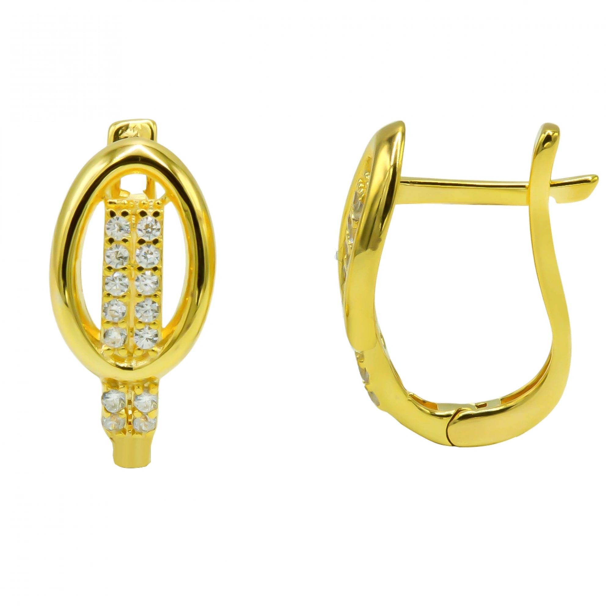 Oval Taşlı 8 Ayar Altın Küpe