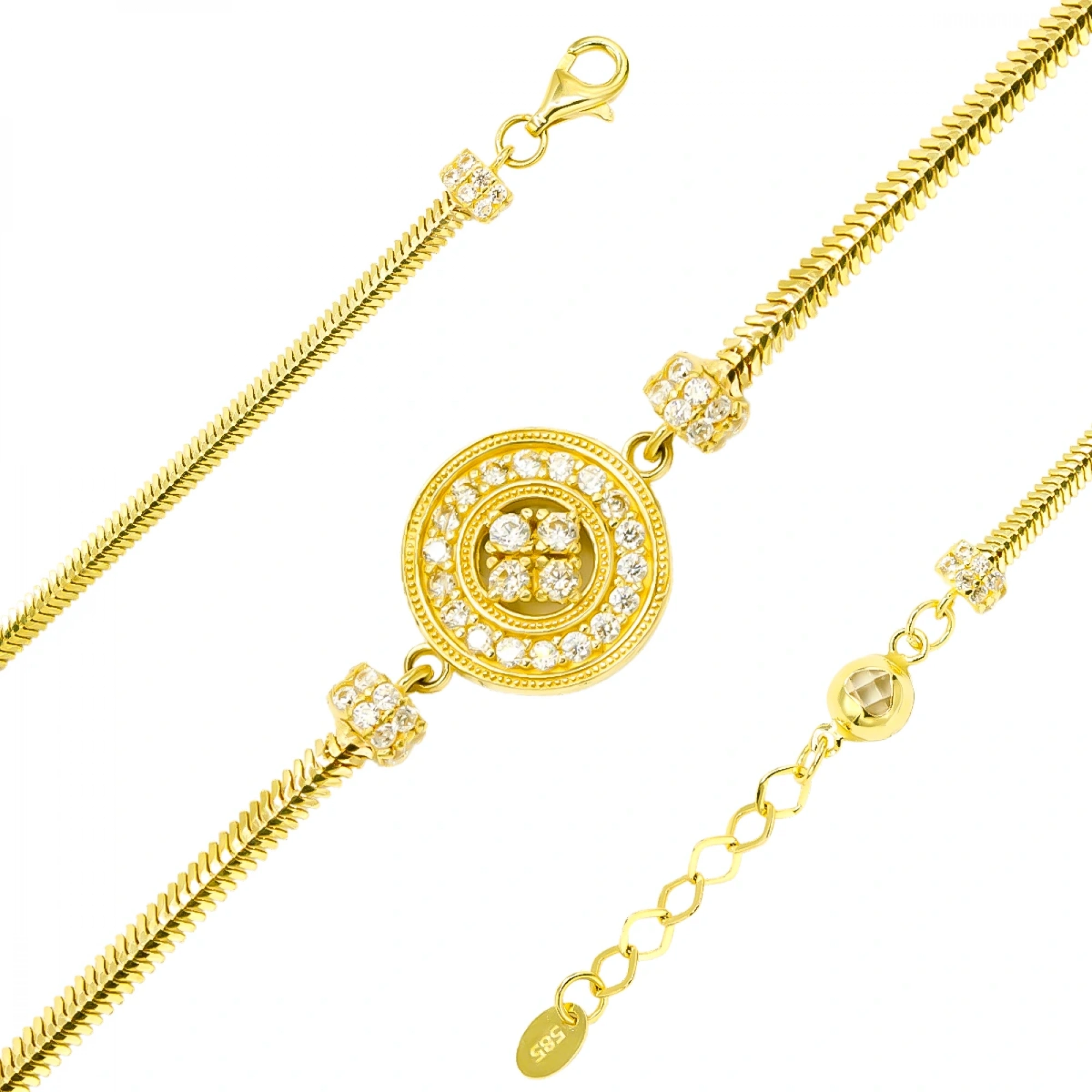 Taşlı Balıksırtı 14 Ayar Altın Bileklik