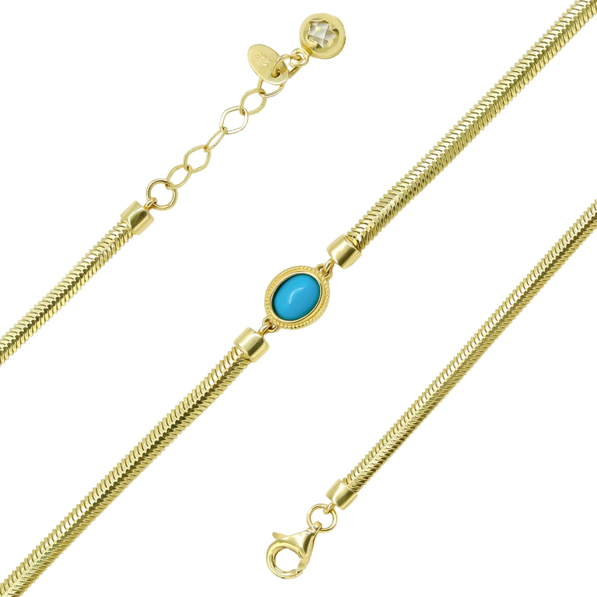 Oval Mavi Taşlı 14 Ayar Altın Bileklik