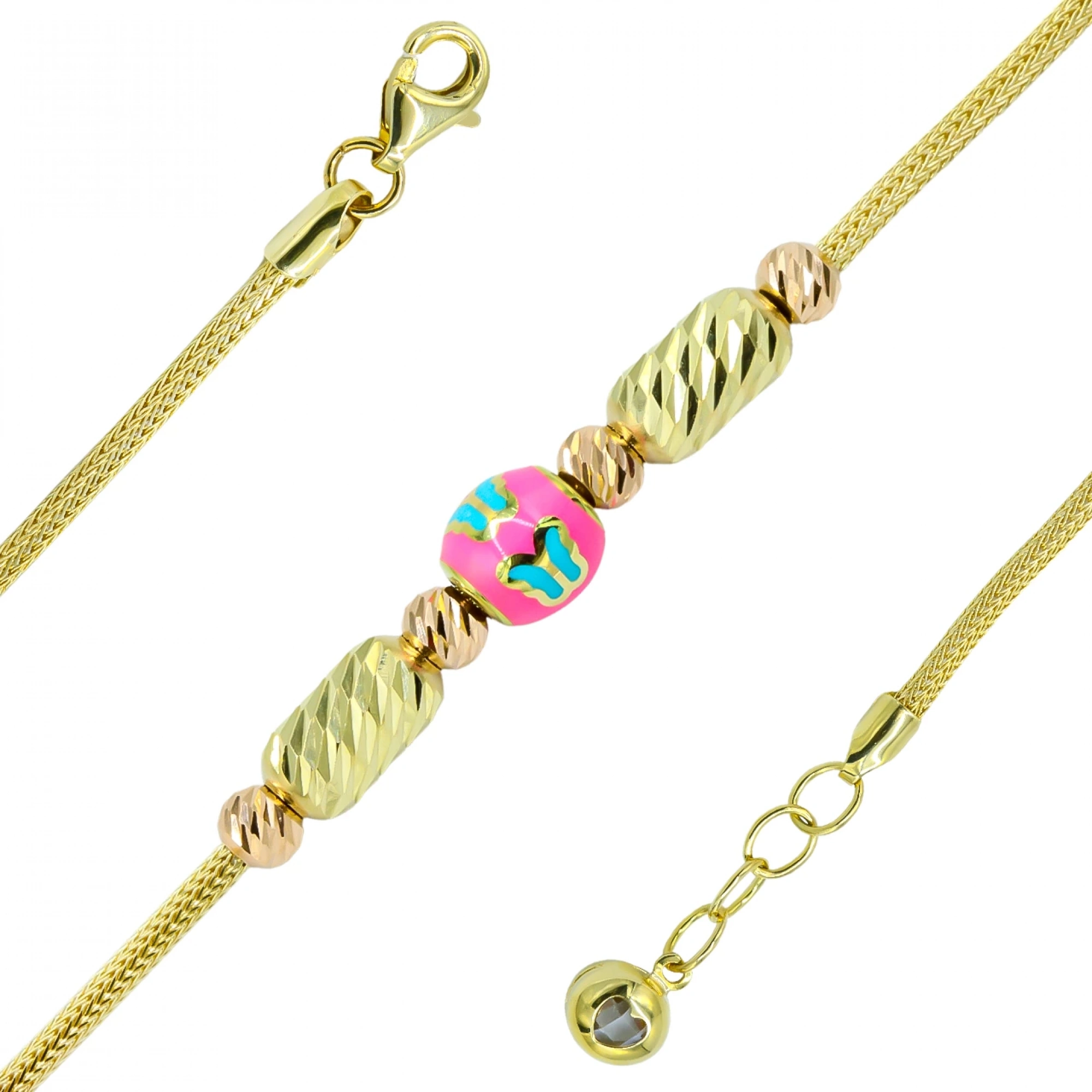 Pembe Charm 14 Ayar Altın Bileklik