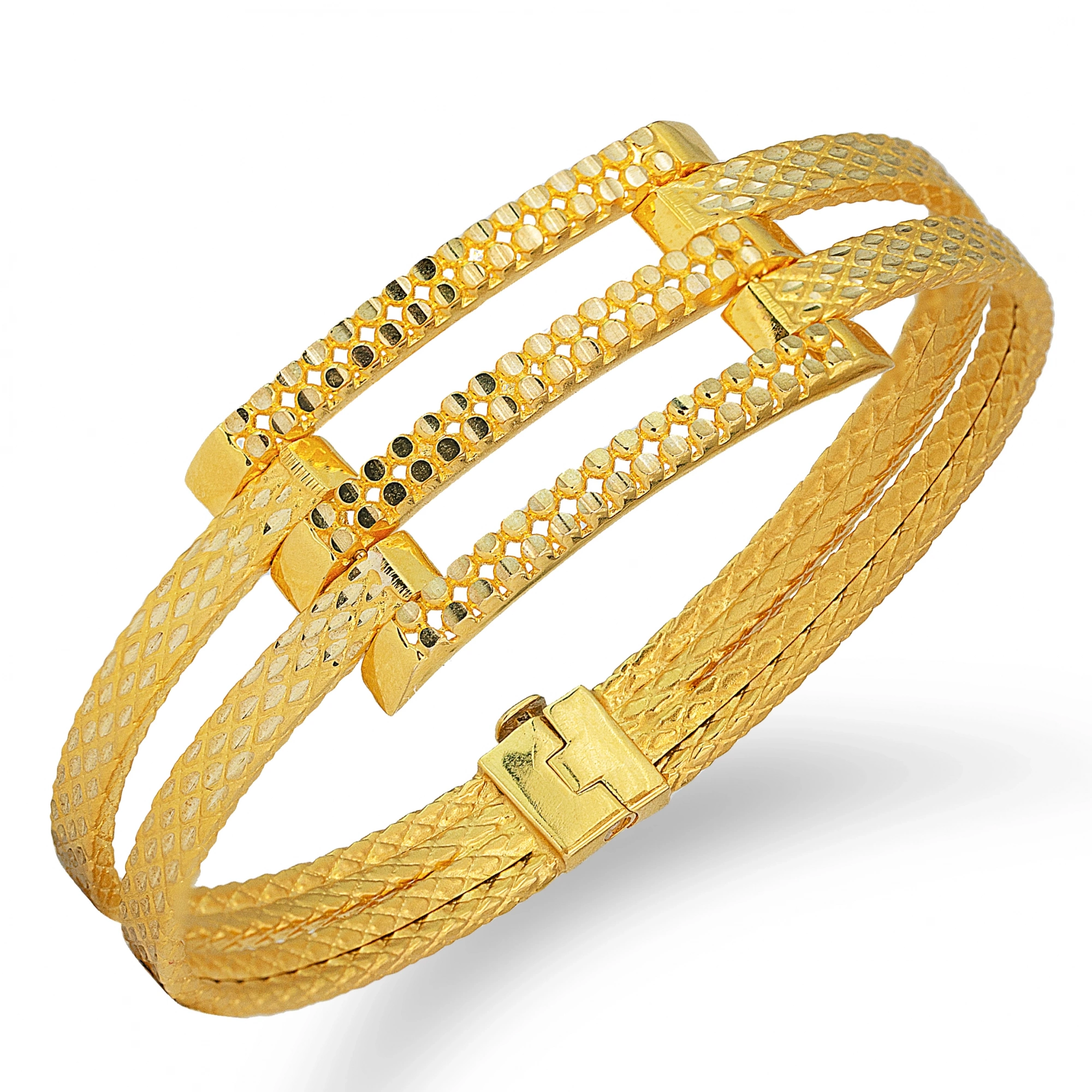 Pullu Kaburga 8 Ayar Kelepçe Bilezik