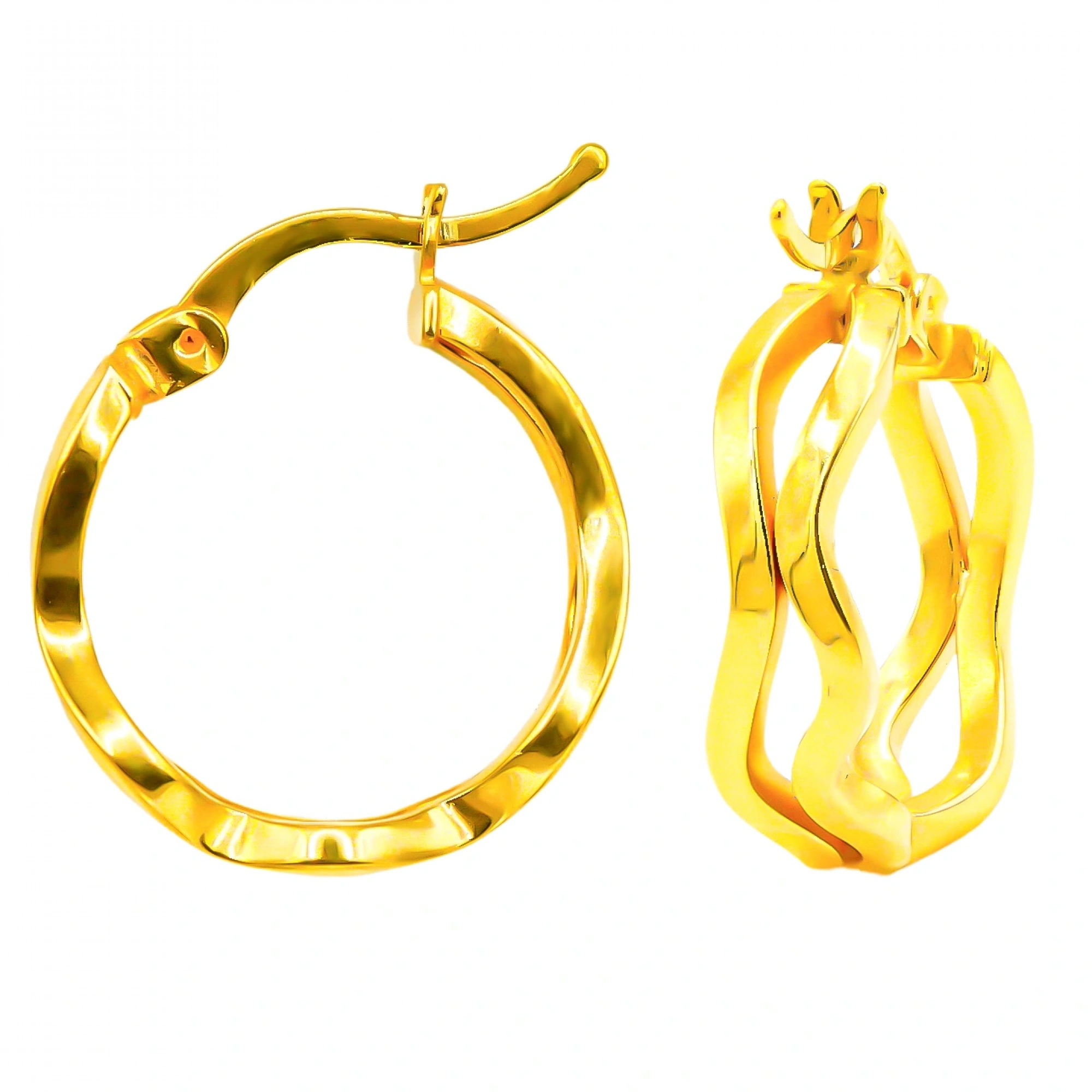 Dalgalı 22 Ayar Halka Altın Küpe