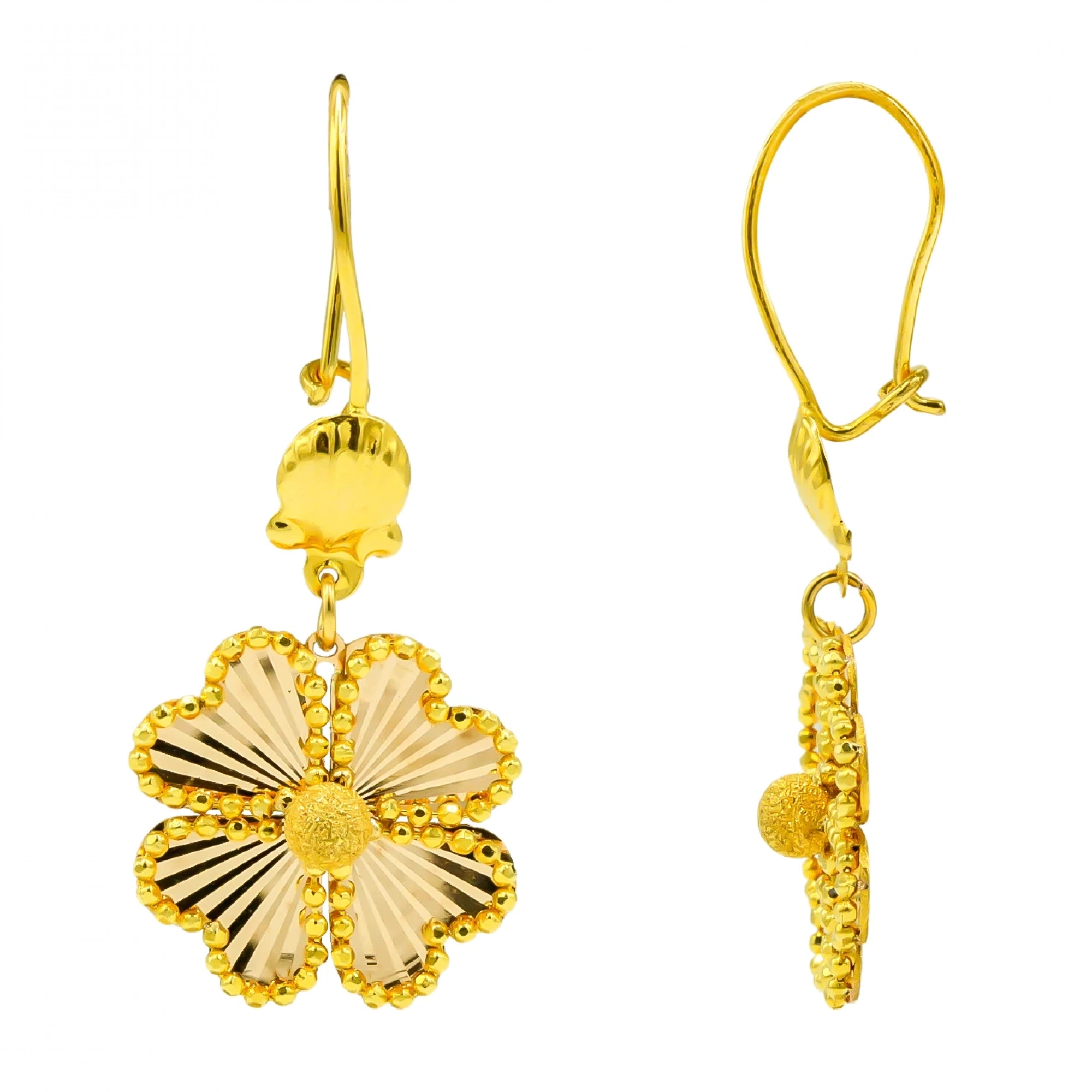 Sallantılı Yonca 14 Ayar Altın Küpe