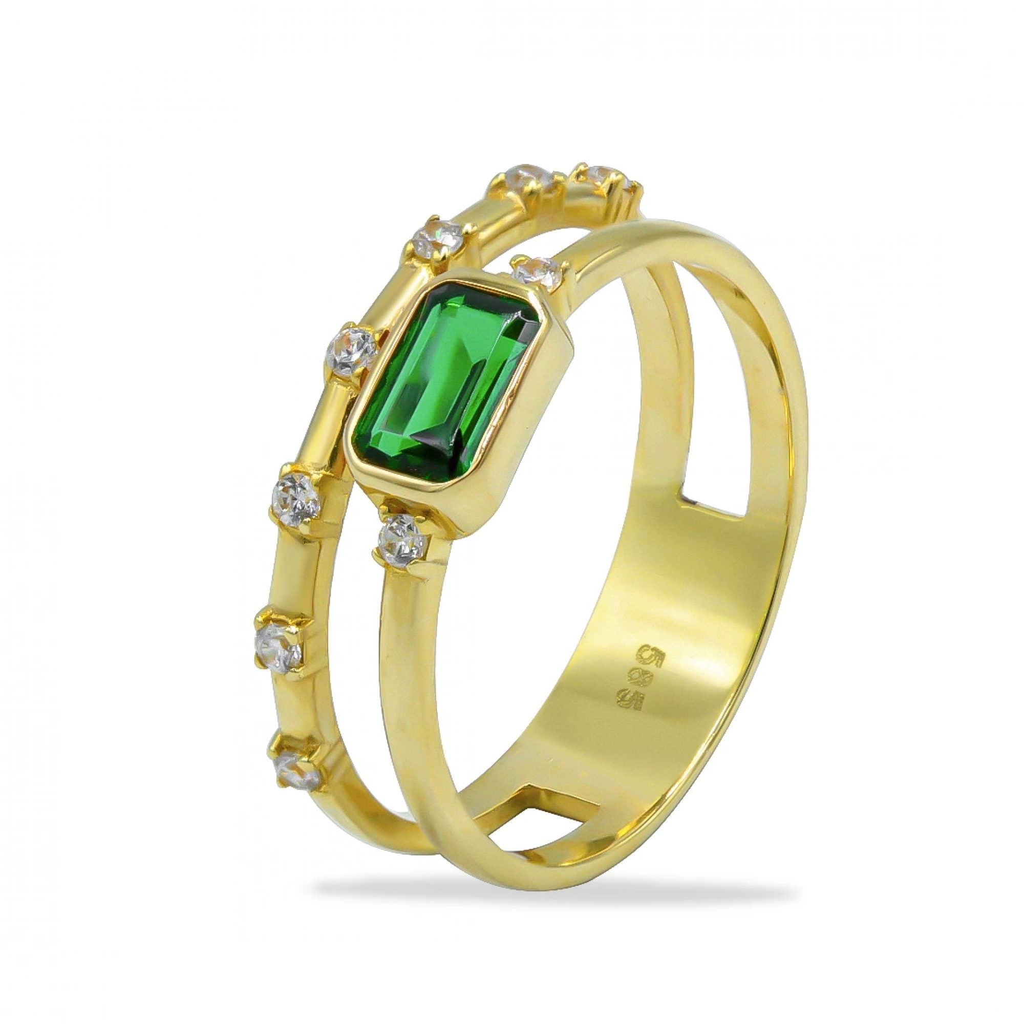 Sarmal Zümrüt Taşlı 14 Ayar Altın Yüzük