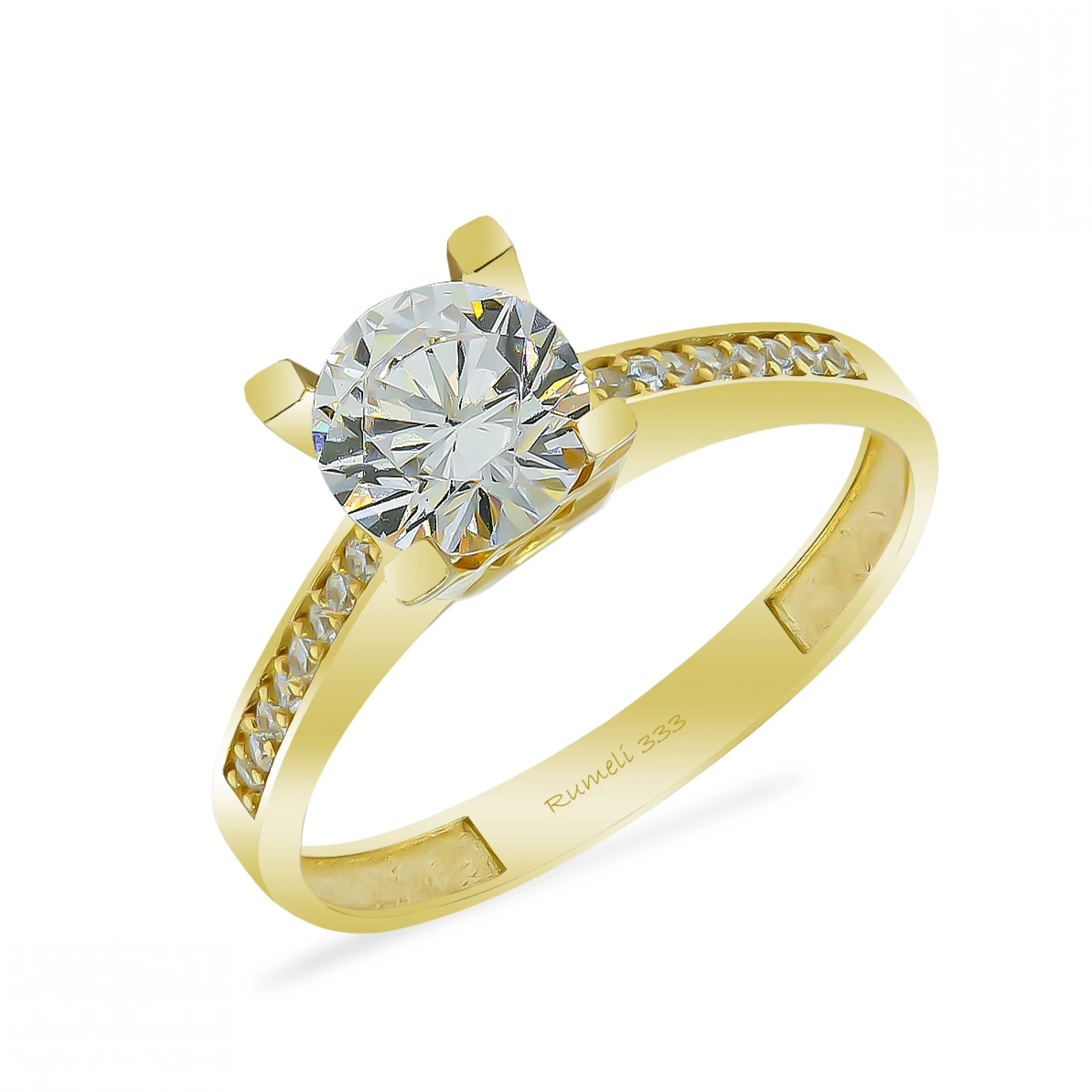 Sıralı Klasik Tektaş 8 Ayar Altın Yüzük