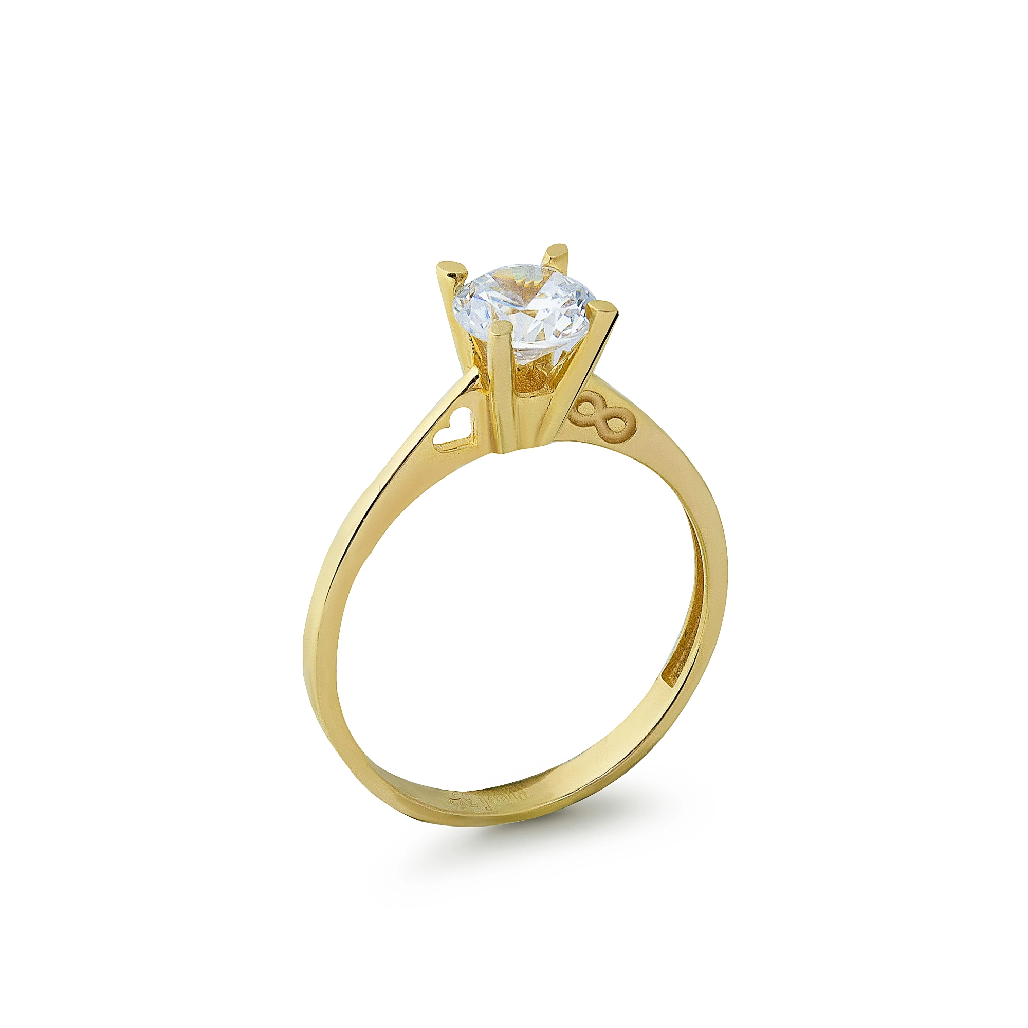 Sonsuzluk Kalp Motifli Tektaş 14 Ayar Altın Yüzük