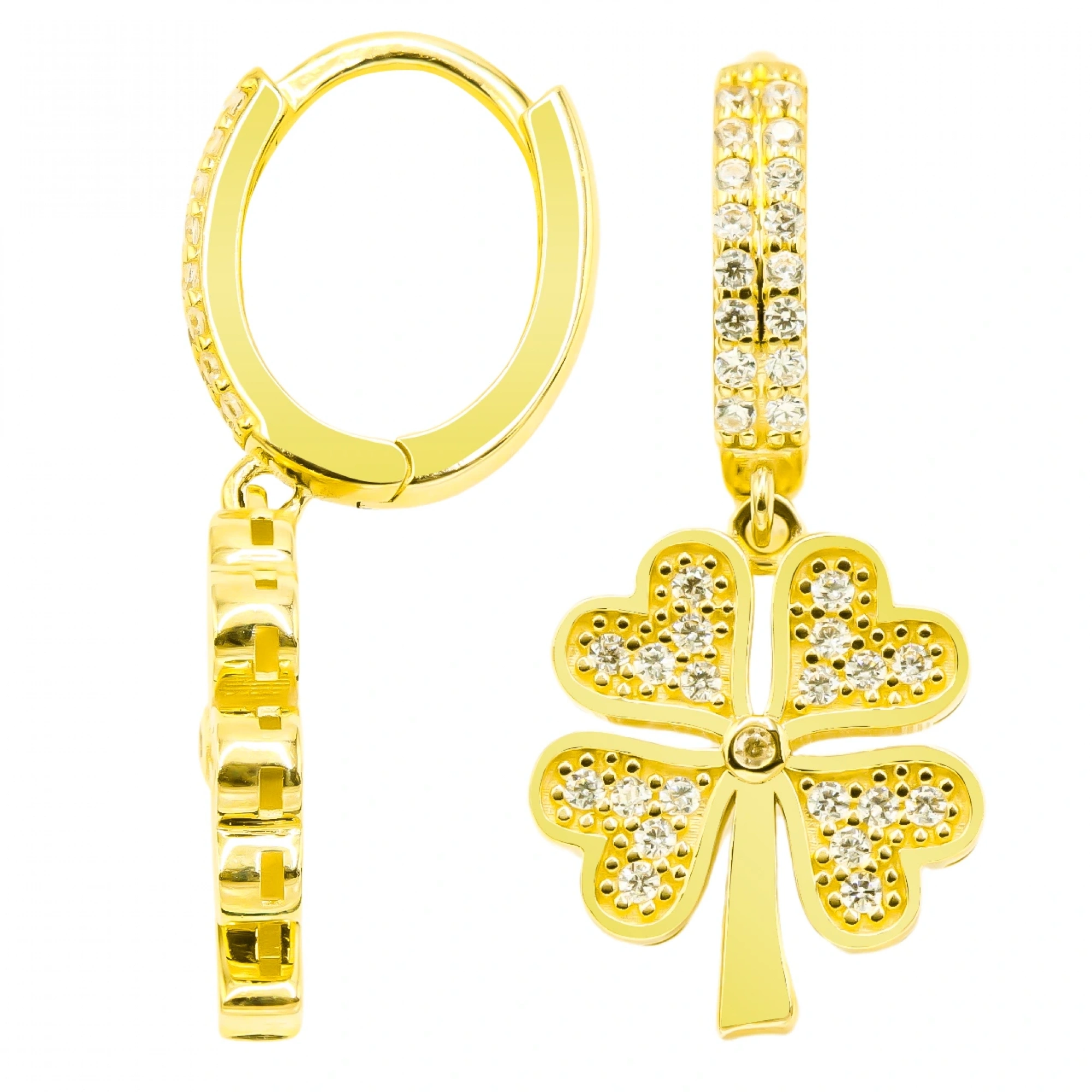 Yonca Sallantılı 14 Ayar Altın Küpe