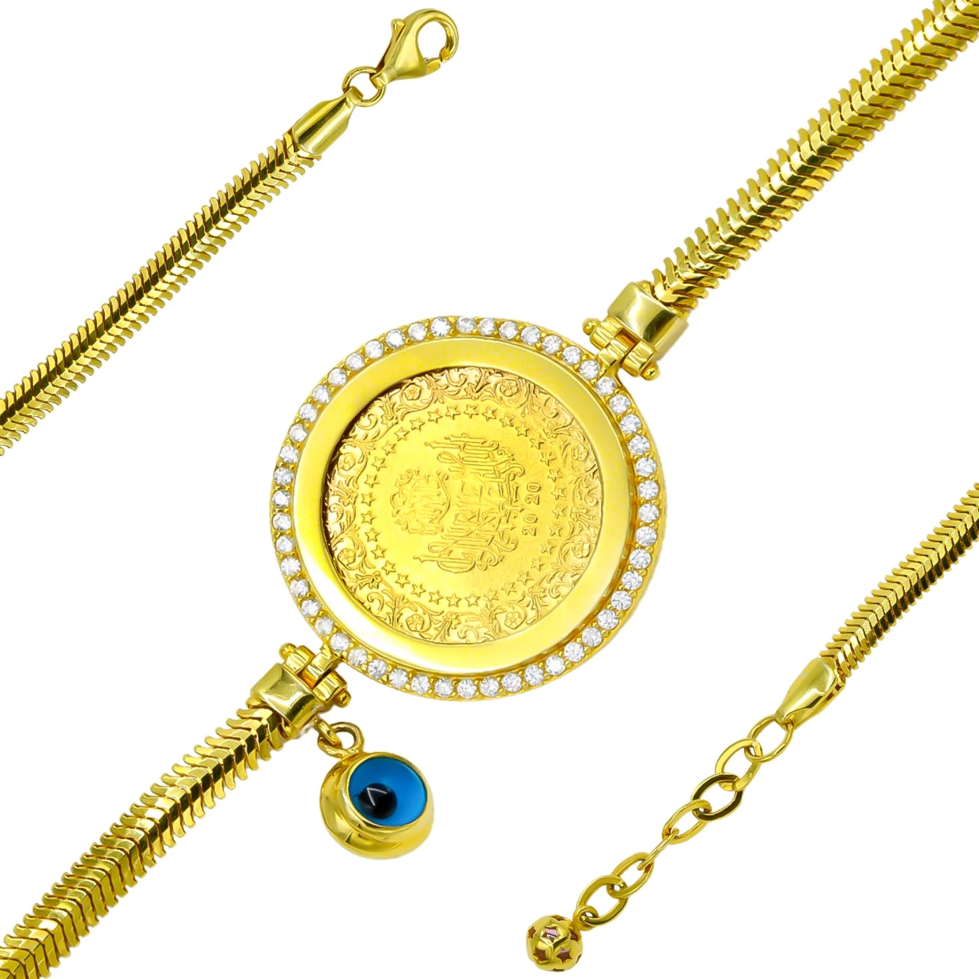 Taş Çerçeveli 14 Ayar Çeyrek Altın Bileklik