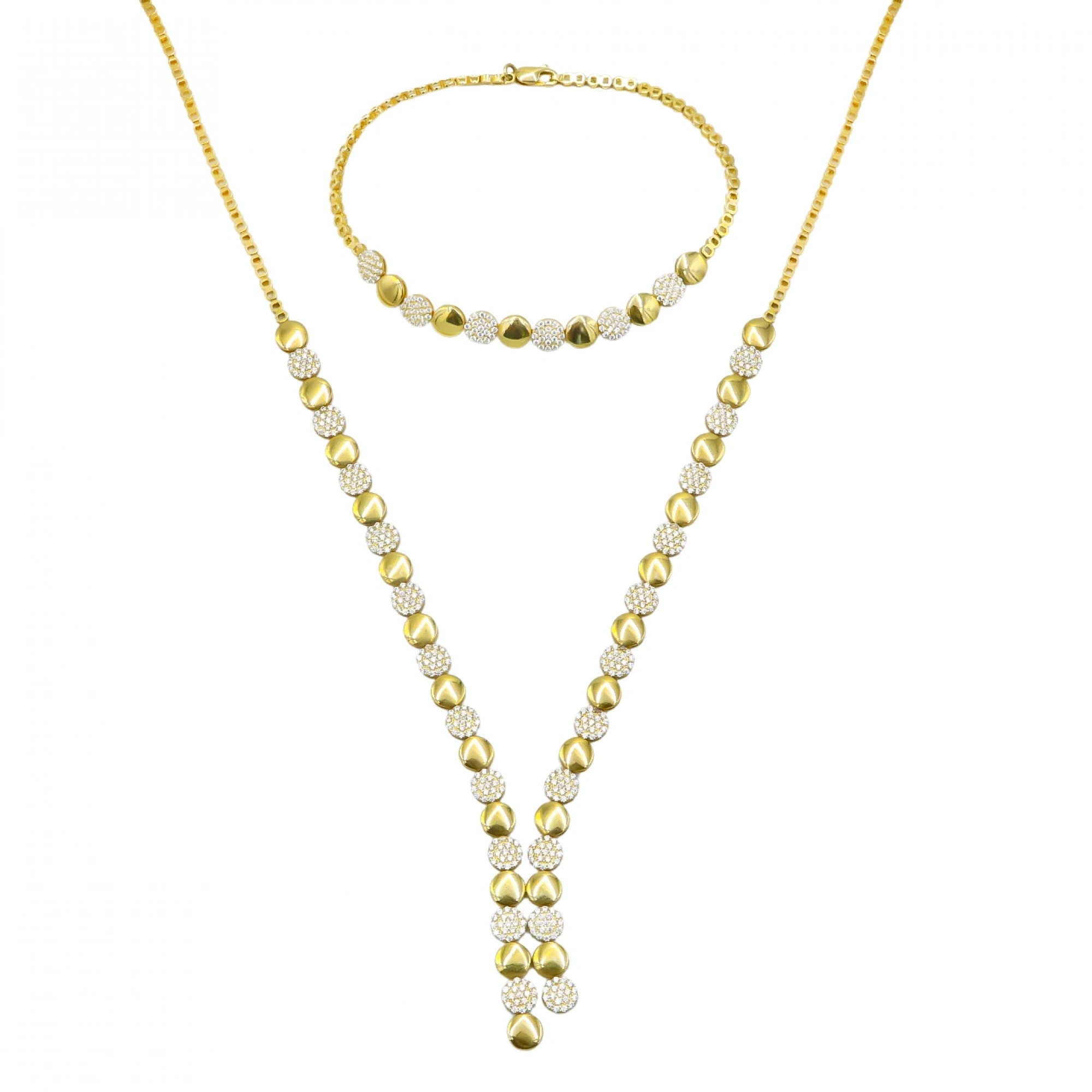 Taş Tasarımlı 14 Ayar İkili Altın Set