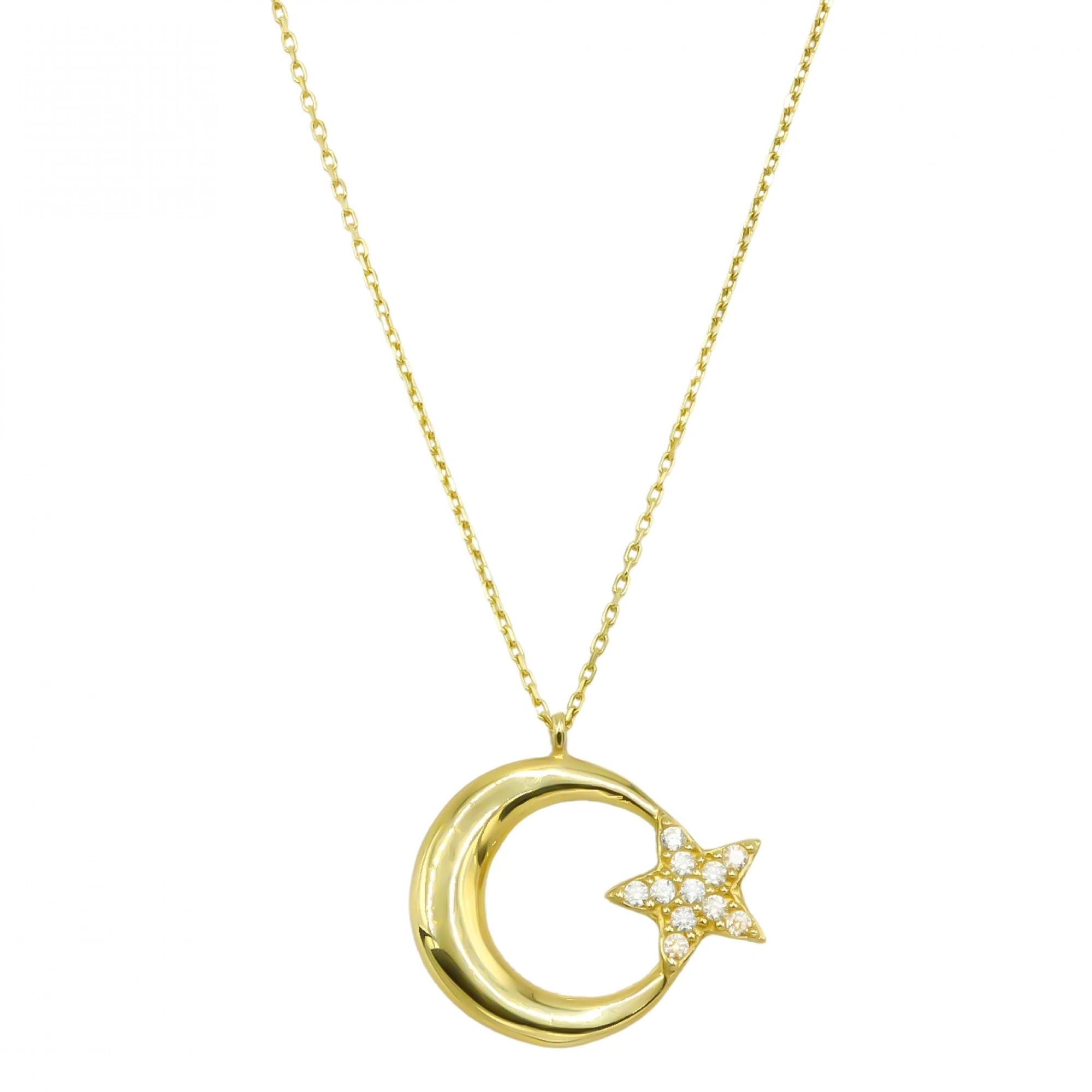 Taşlı Ayyıldız 14 Ayar Altın Kolye