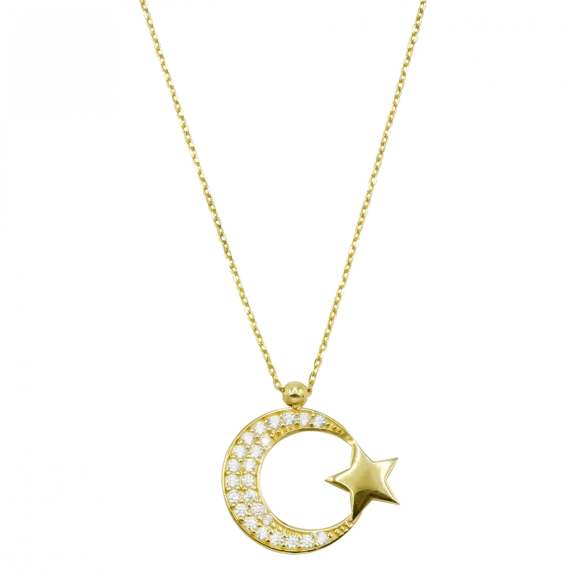 Taşlı Ayyıldız 14 Ayar Altın Kolye