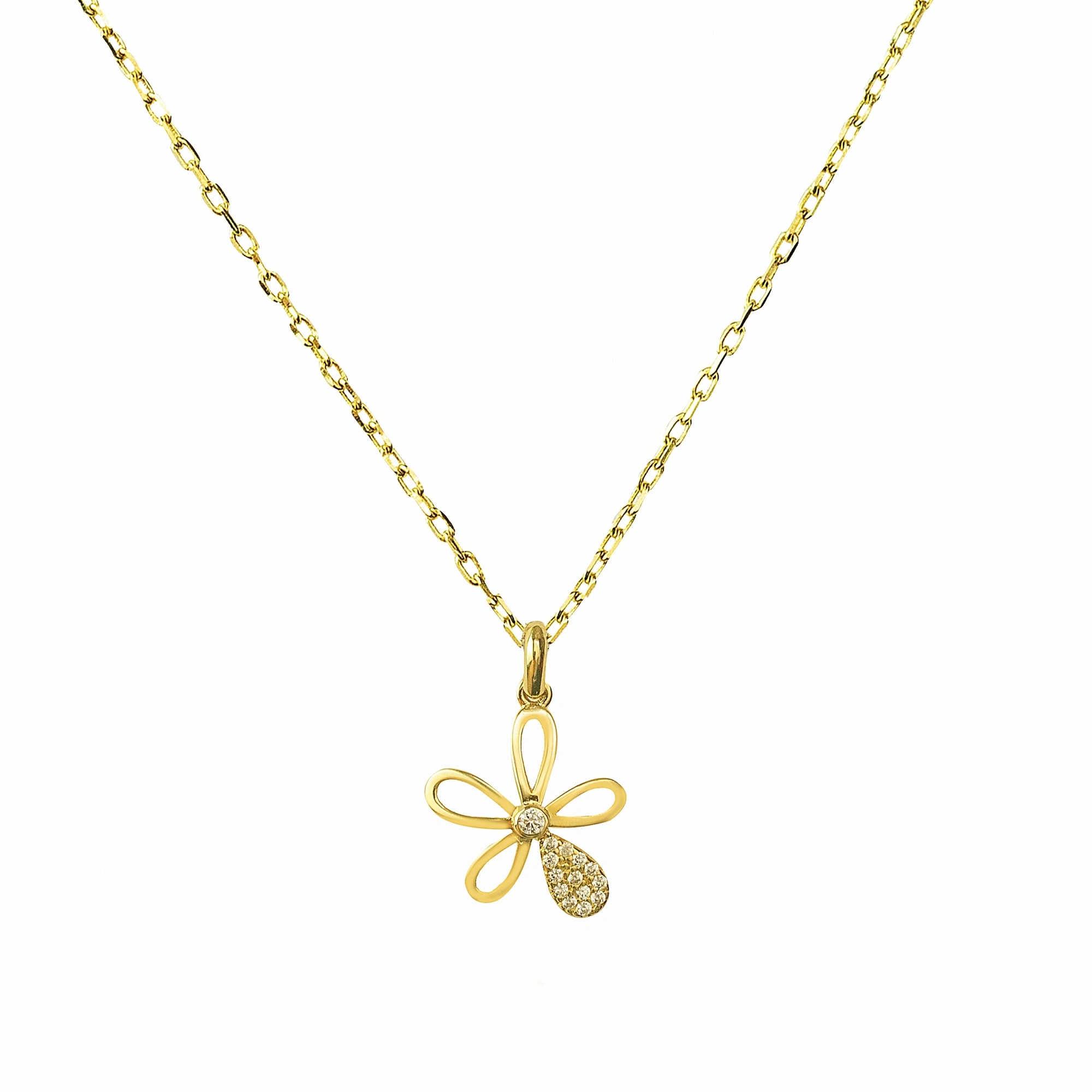 Taşlı Çiçek 14 Ayar Altın Kolye