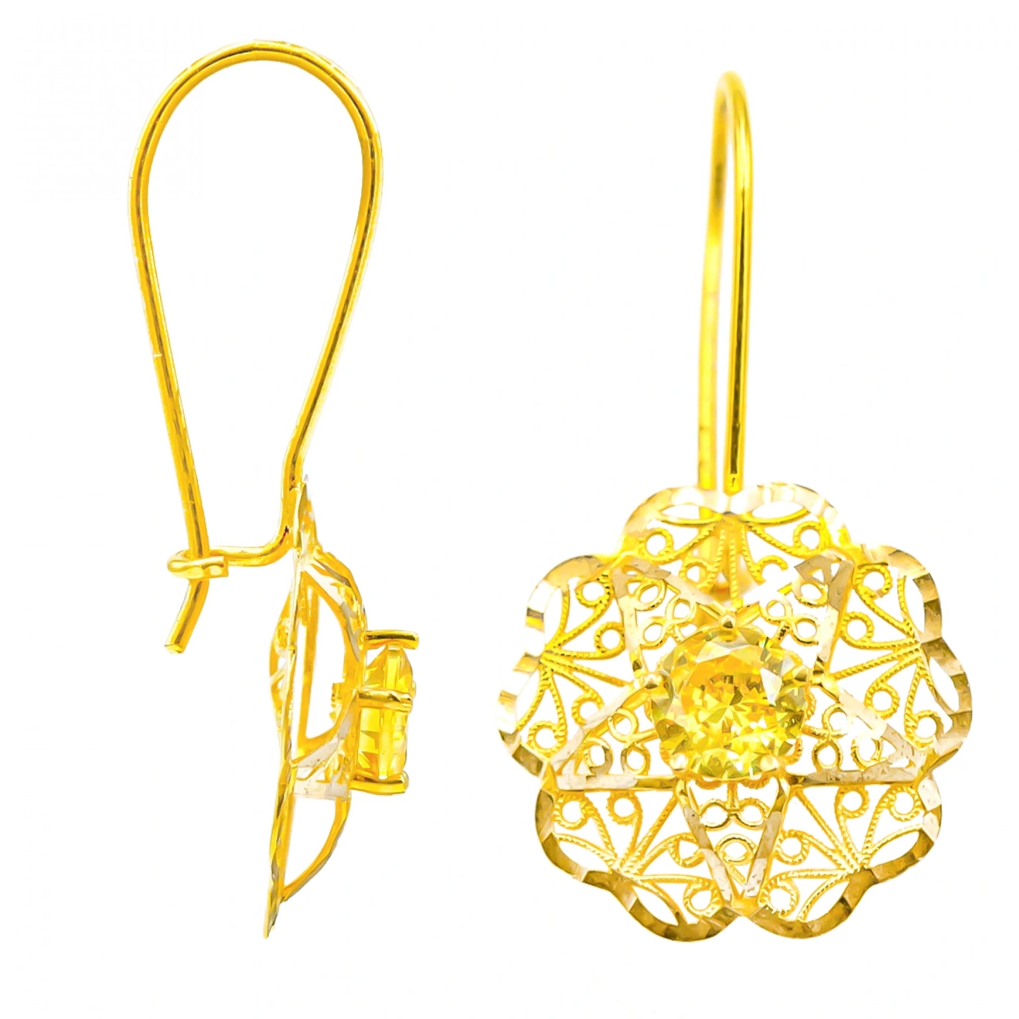 Taşlı Gül 14 Ayar Sallantılı Altın Küpe