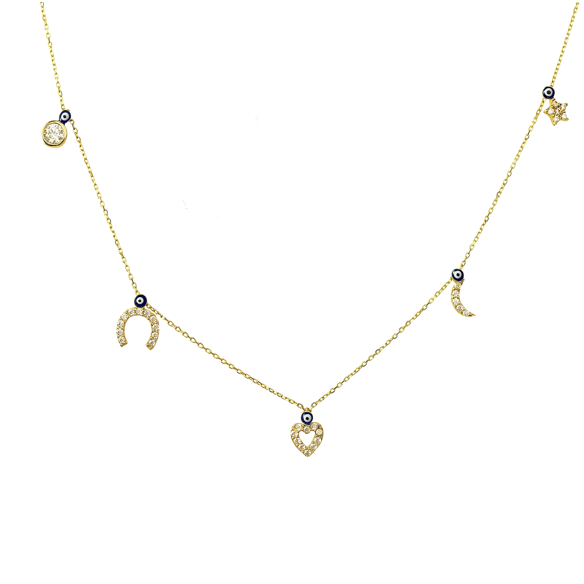 Taşlı Kalpli 14 Ayar Altın Kolye