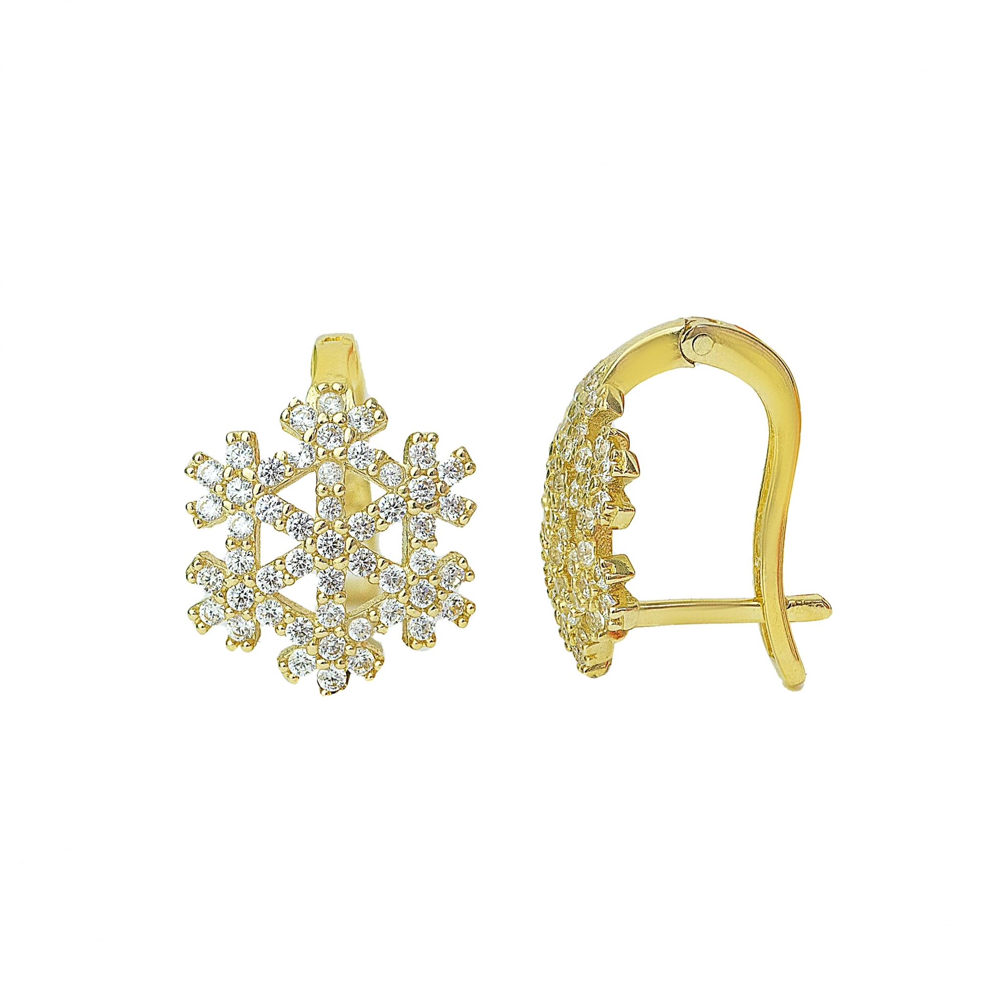 Taşlı Kar Tanesi 14 Ayar Klipsli Altın Küpe