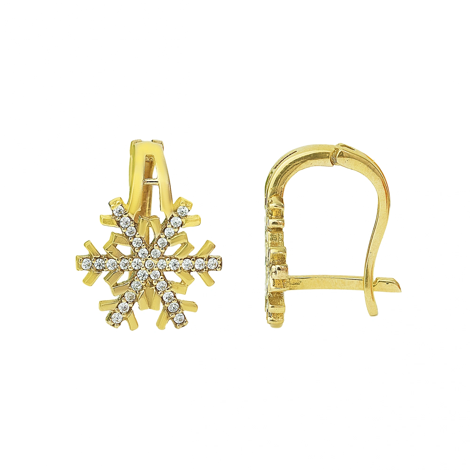 Taşlı Kar Tanesi 8 Ayar Klipsli Altın Küpe