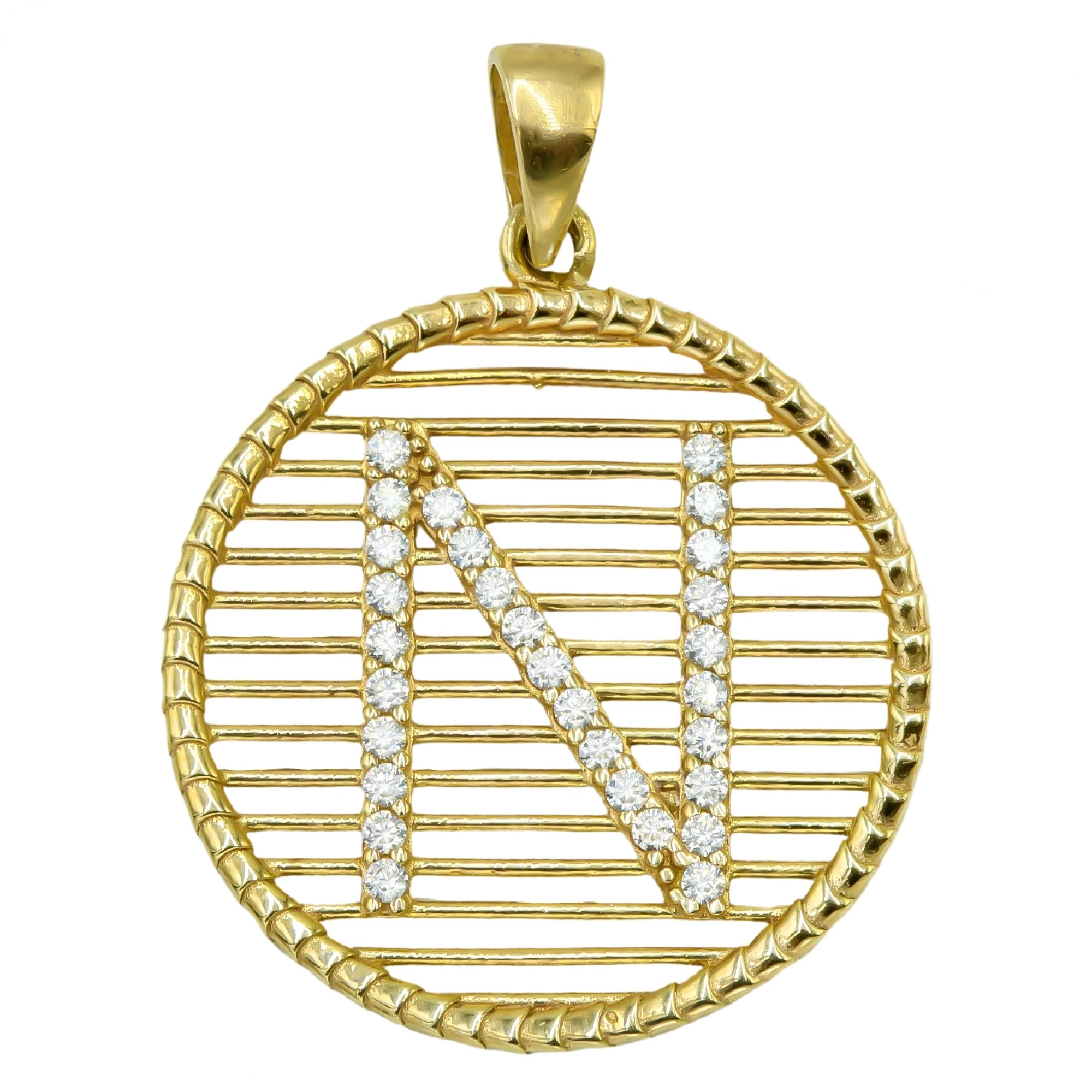 Taşlı N Harfi 8 Ayar Kolye Ucu