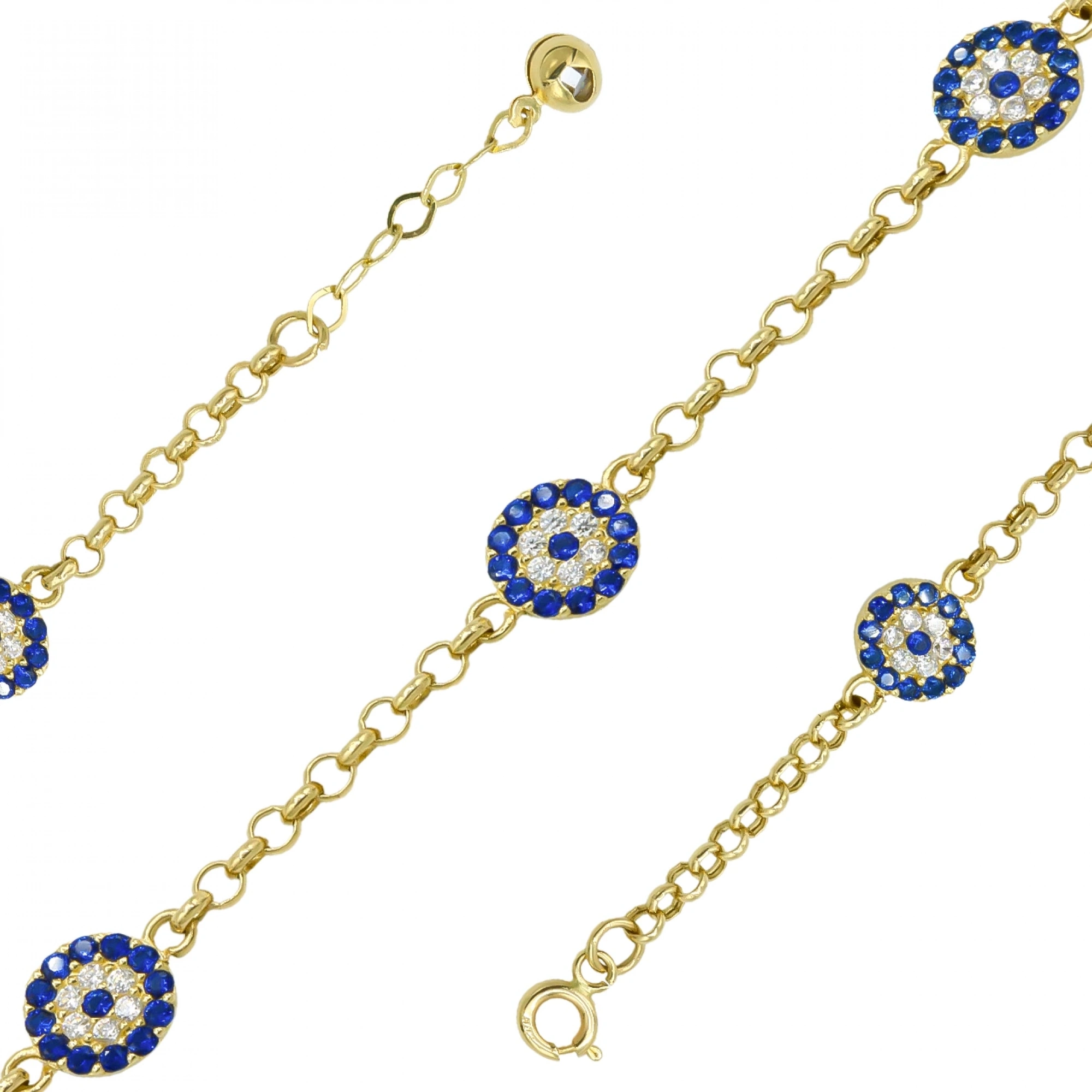 Taşlı Nazar Boncuklu 14 Ayar Altın Çocuk Künyesi