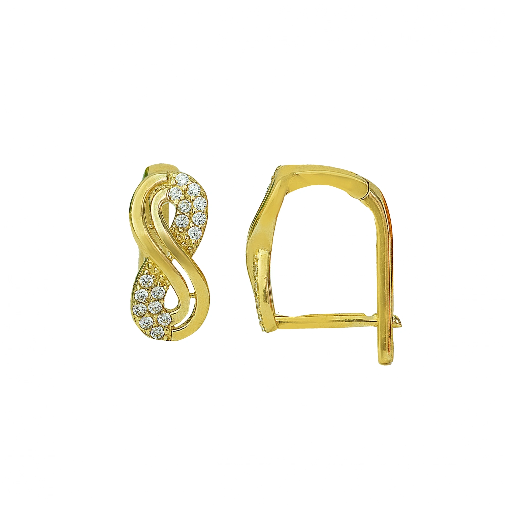 Taşlı Sonsuzluk 14 Ayar Klipsli Altın Küpe