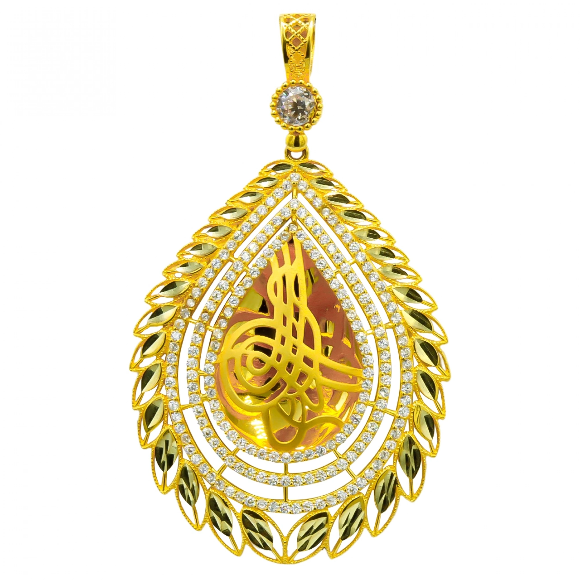 Taşlı Yapraklı 8 Ayar Altın Tuğra Kolye Ucu