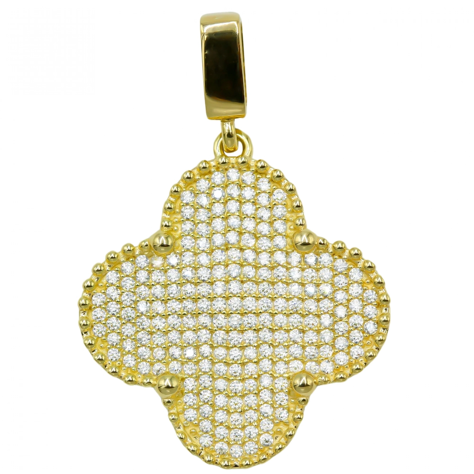 Taşlı Yonca 8 Ayar Kolye Ucu