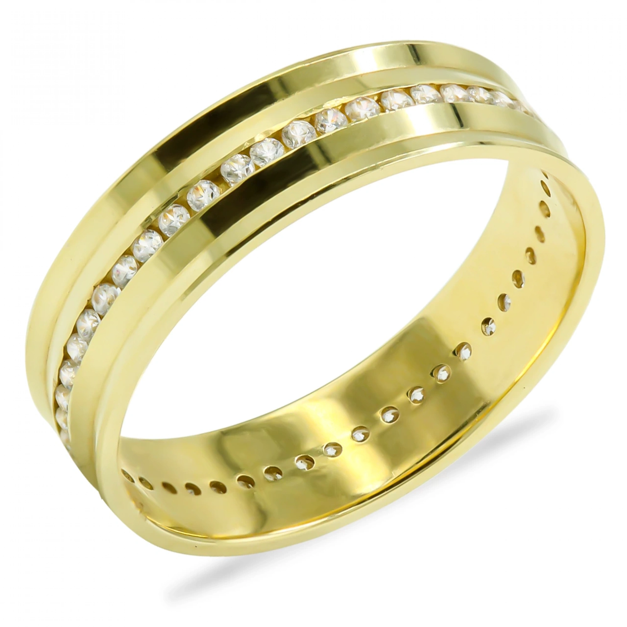 Ortası Sıra Taşlı Klasik 14 Ayar Altın Alyans