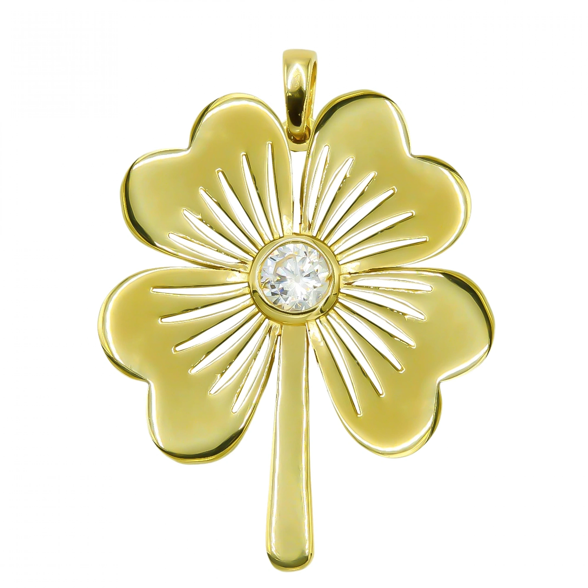 Tek Taş Yonca 14 Ayar Kolye Ucu