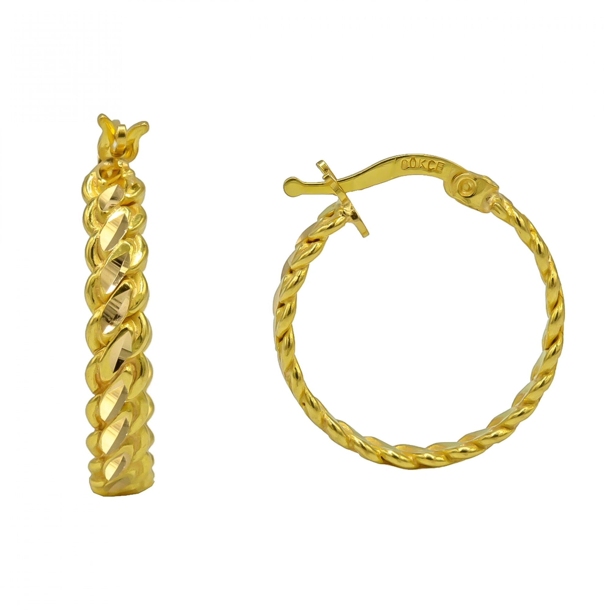 Burma Desenli 22 Ayar Halka Altın Küpe