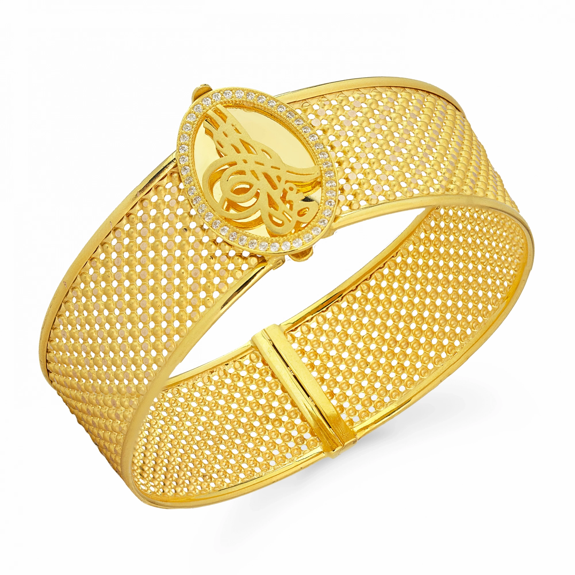 Tuğralı Taşlı 8 Ayar Kelepçe Bilezik