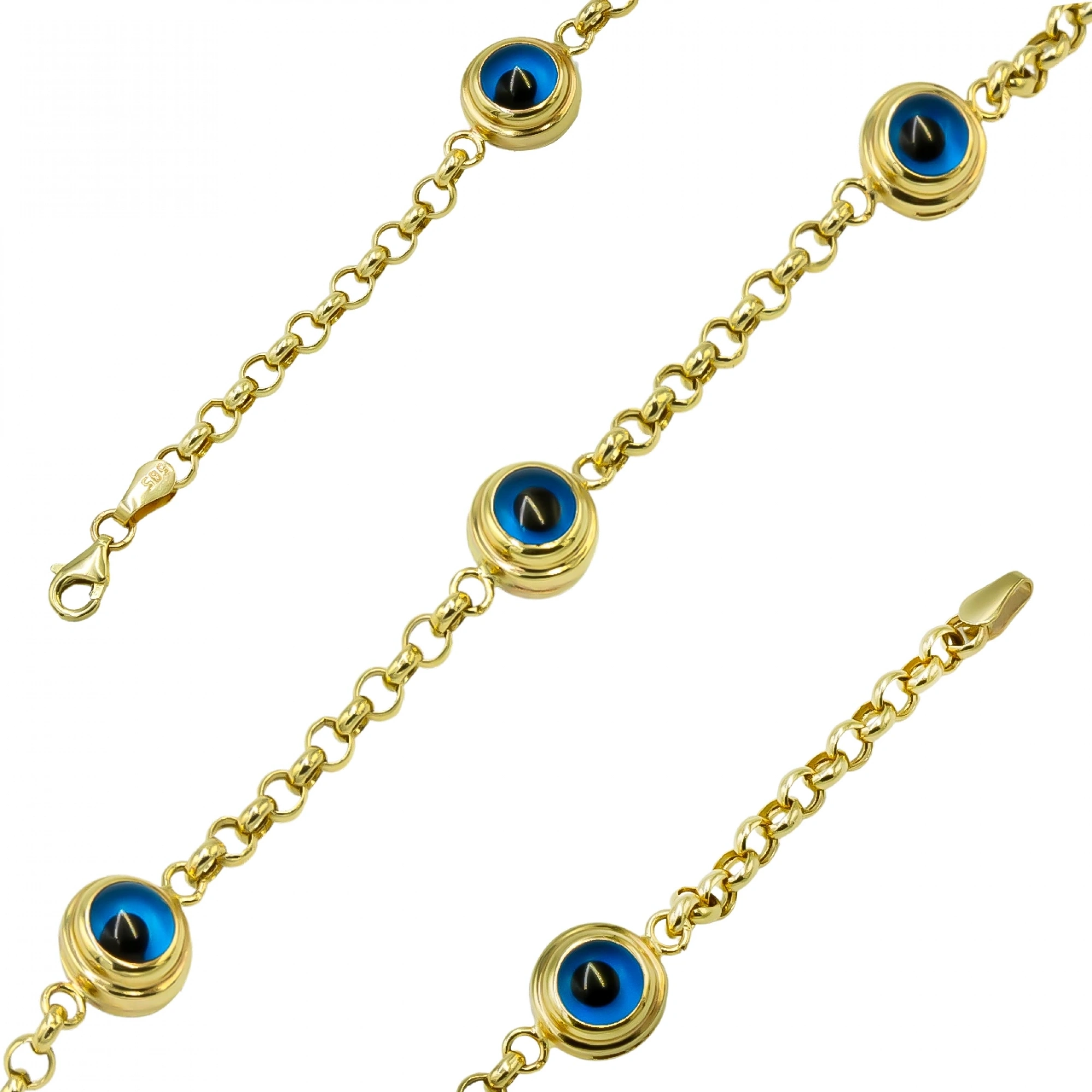 Üç Gözlü Nazar Boncuklu 14 Ayar Altın Bileklik