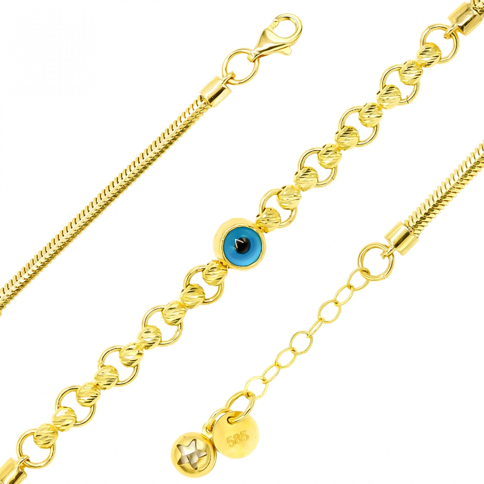 Gözlü Boncuklu 14 Ayar Altın Bileklik