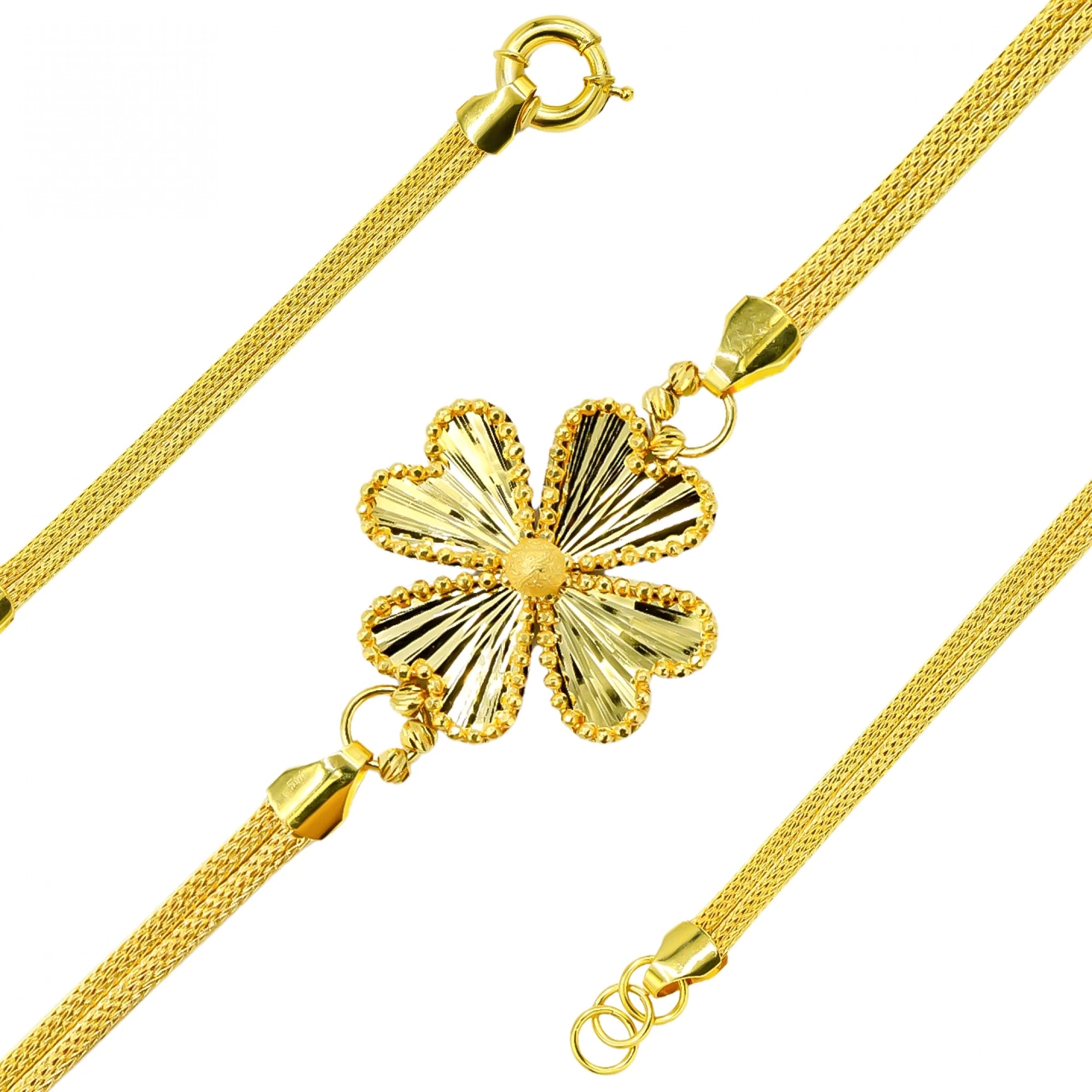 Hasır Zincirli Yonca 14 Ayar Altın Bileklik