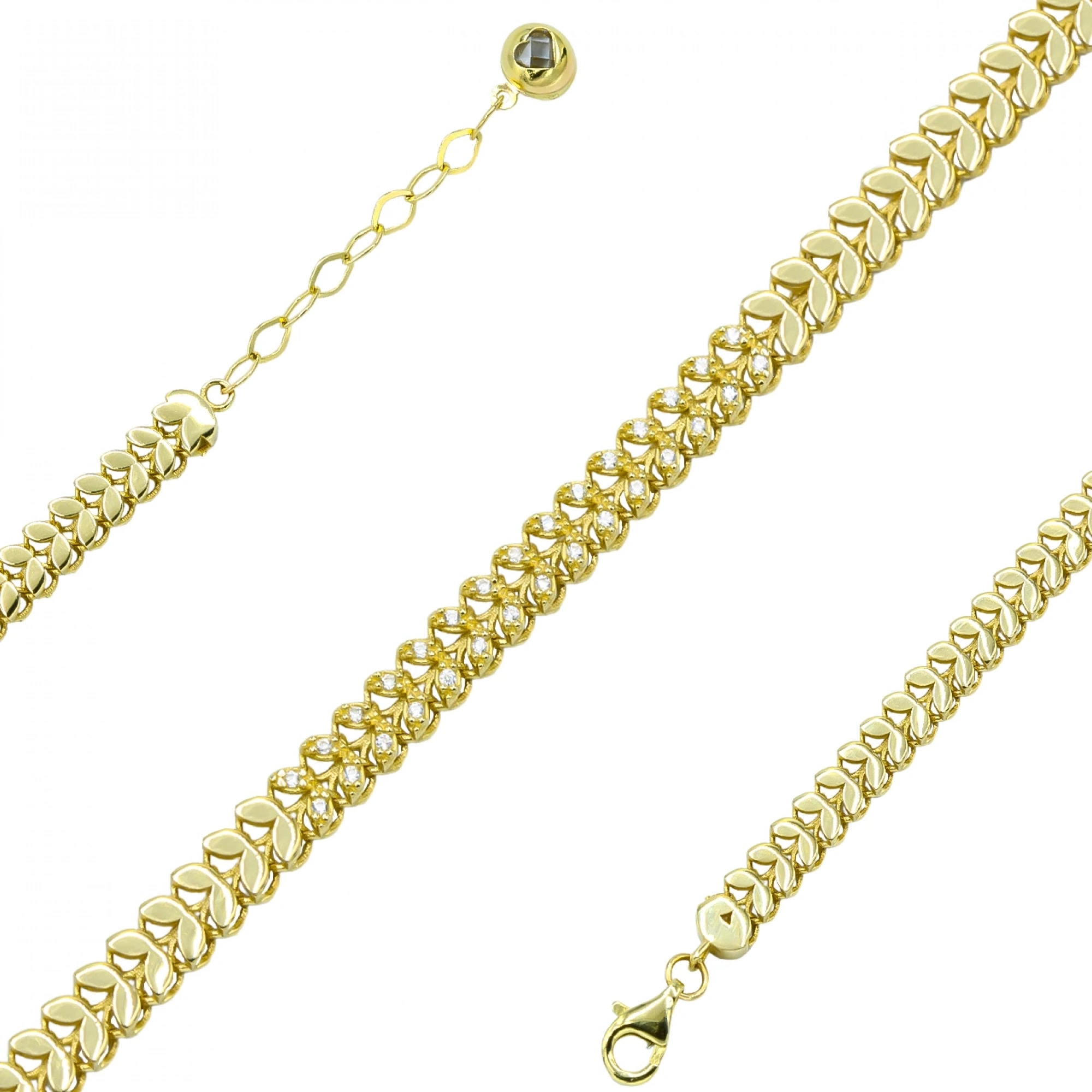 Yaprak Desenli 14 Ayar Altın Bileklik