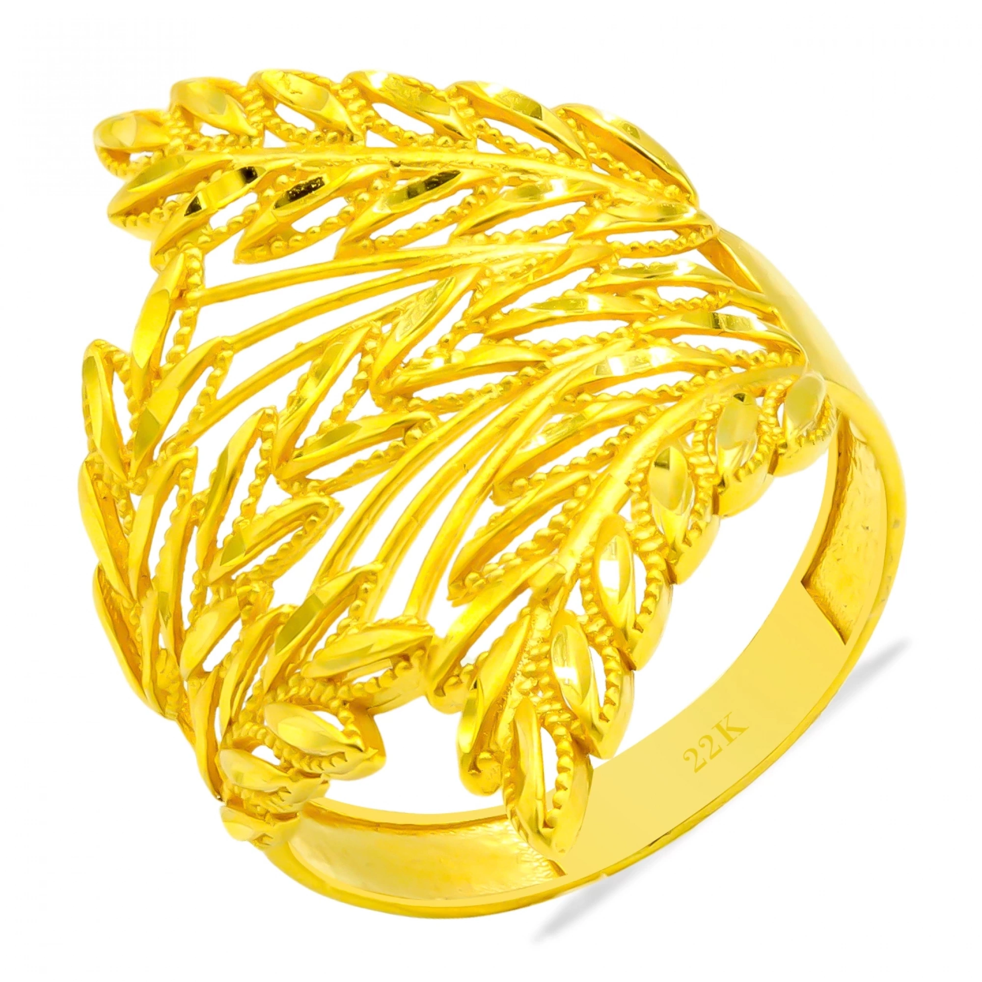 Yaprak Desenli 22 Ayar Altın Yüzük