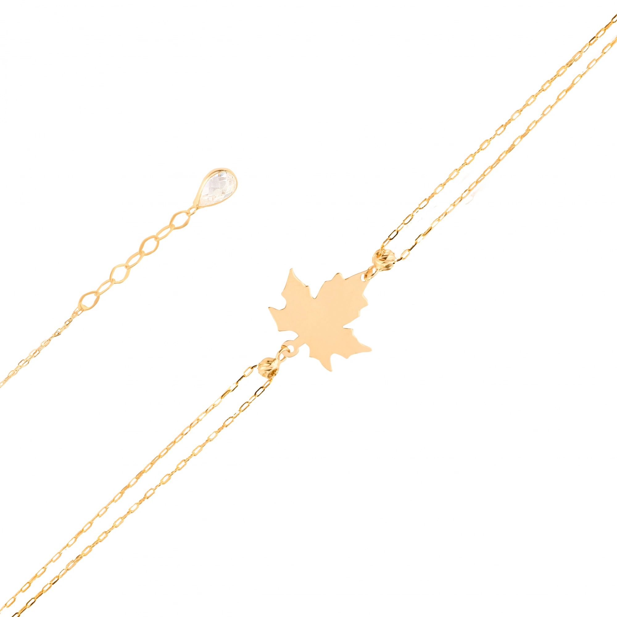 Yaprak Figürlü 14 Ayar Altın Bileklik