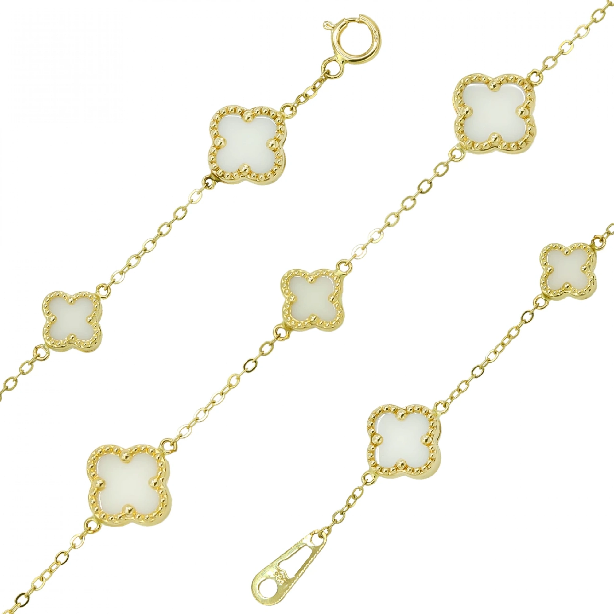 Yedili Beyaz Yonca 14 Ayar Altın Bileklik