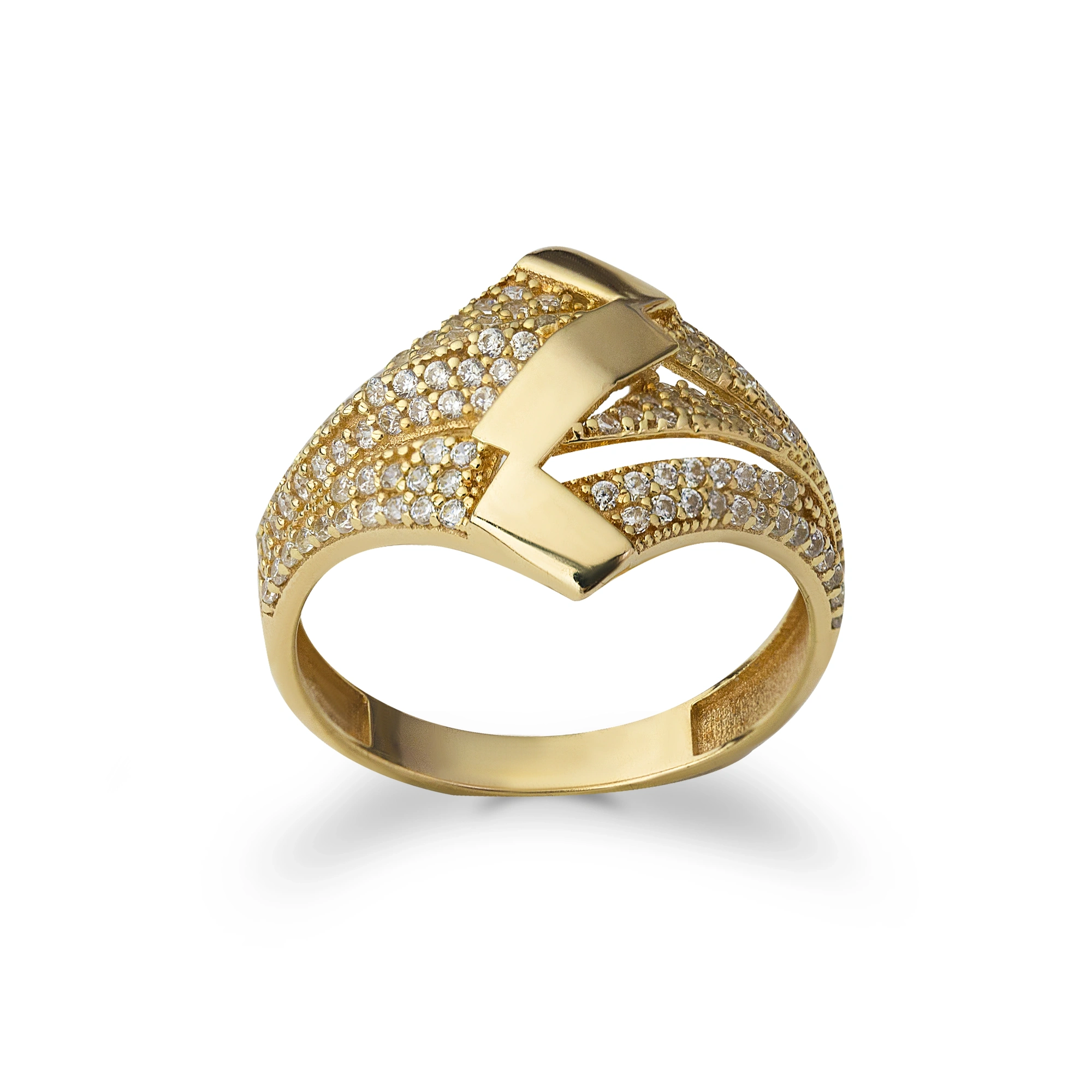 Yelpaze Kesim TekTaşlı 8 Ayar Altın Yüzük