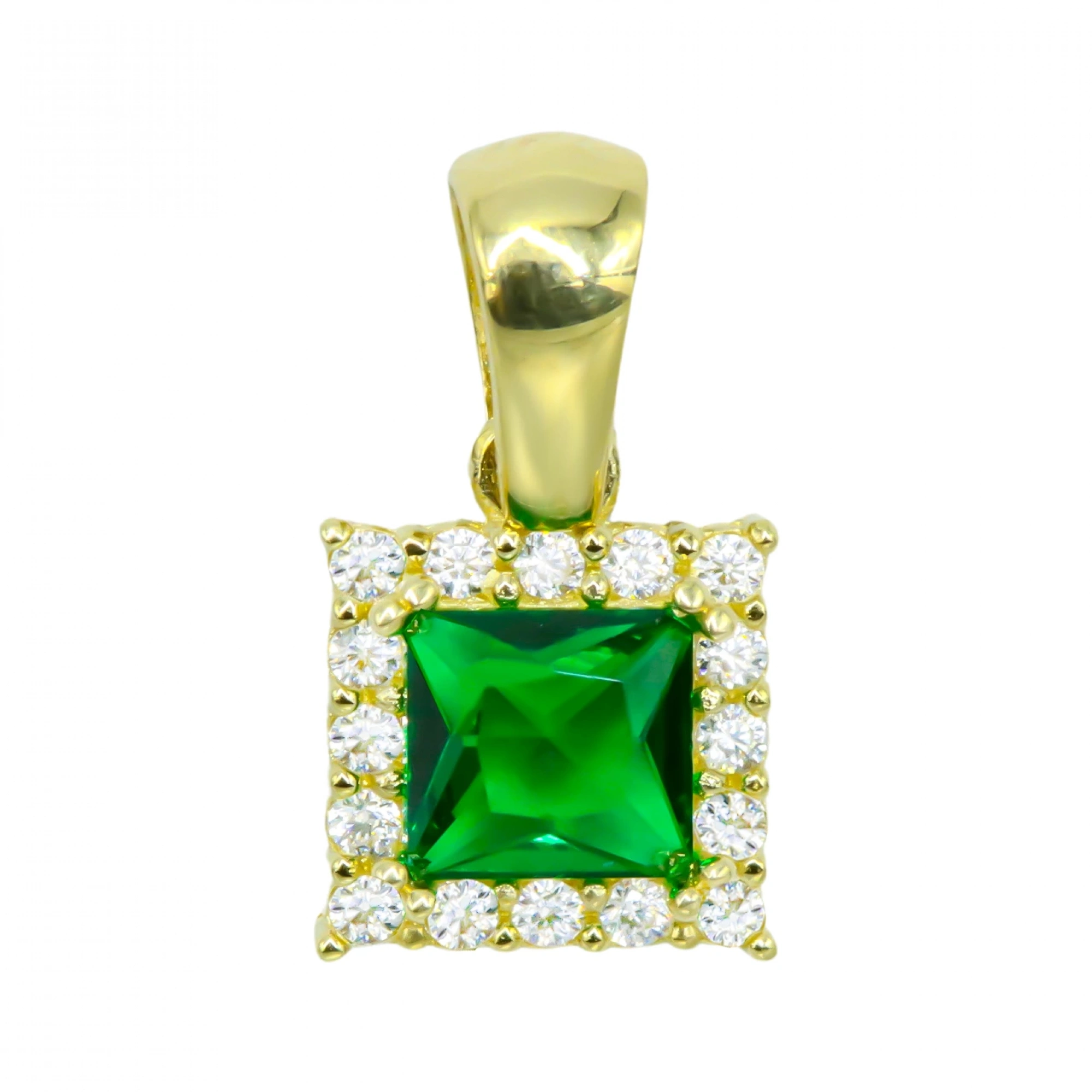 Yeşil Kare Taşlı 14 Ayar Altın Kolye Ucu