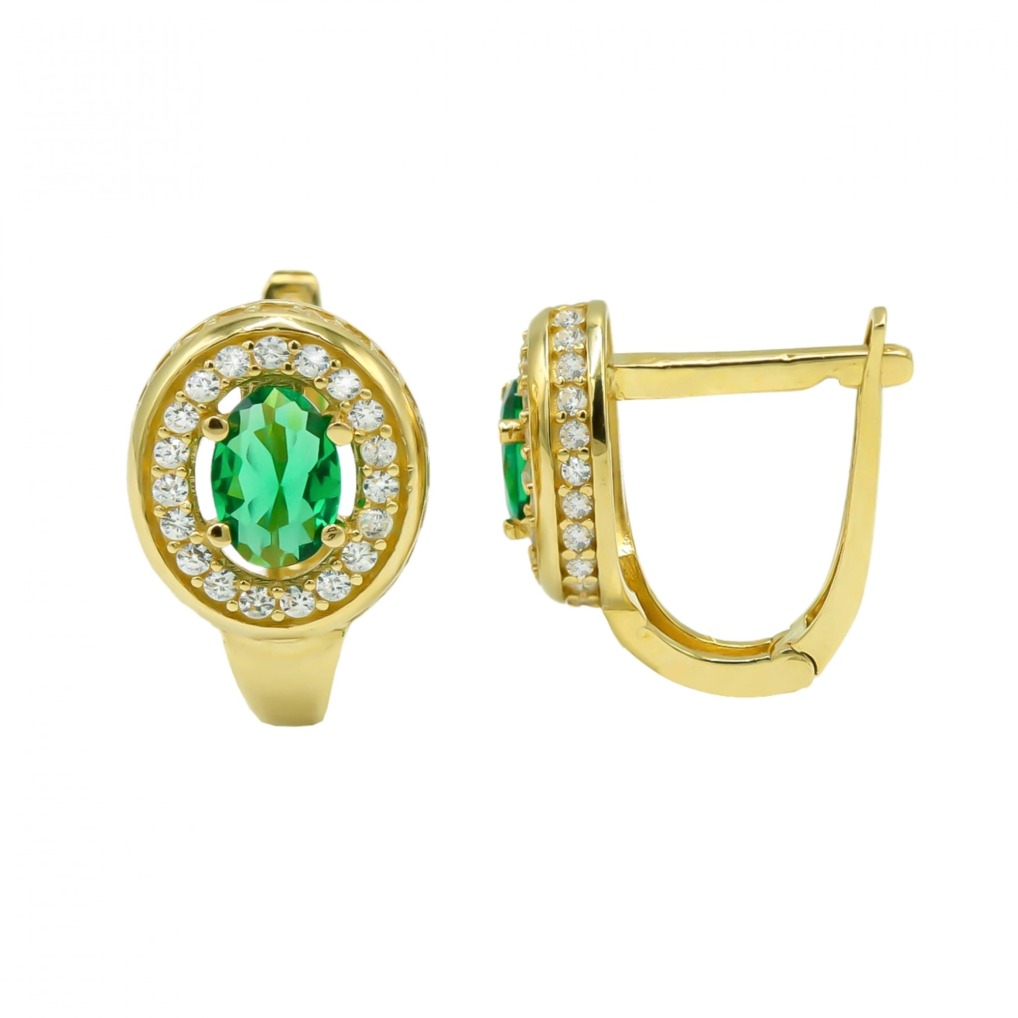 Yeşil Taşlı 14 Ayar Altın Küpe