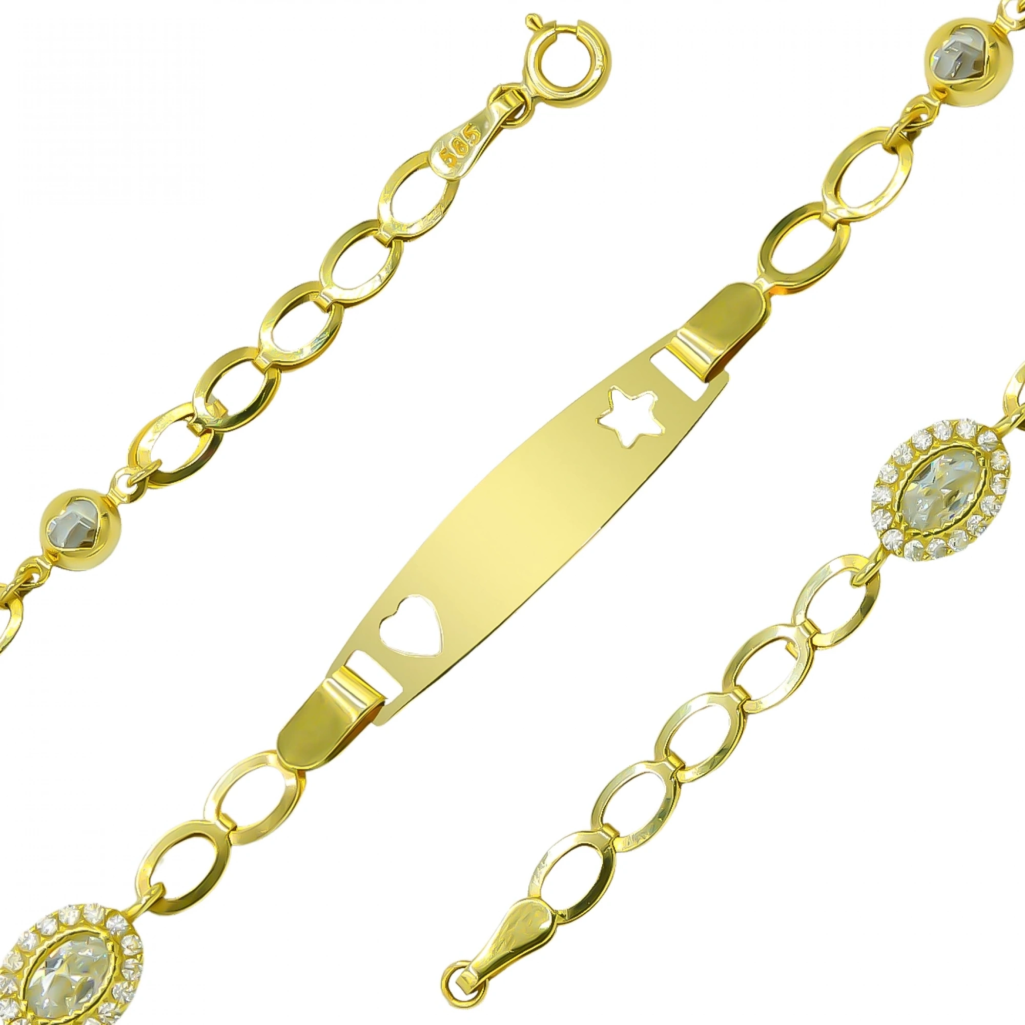 Yıldız Kalp Plakalı Taşlı 14 Ayar Altın Çocuk Künyesi