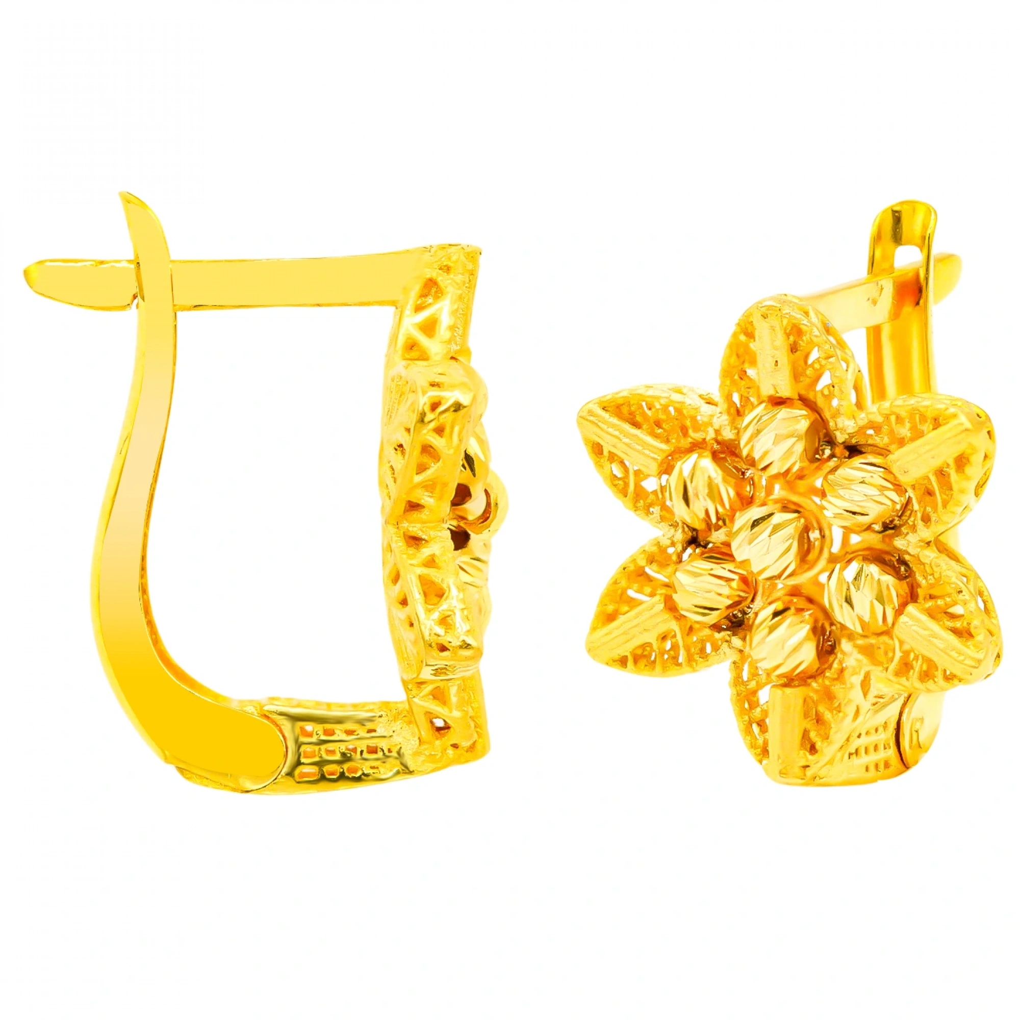 Telkari Çiçek 22 Ayar Klipsli Altın Küpe