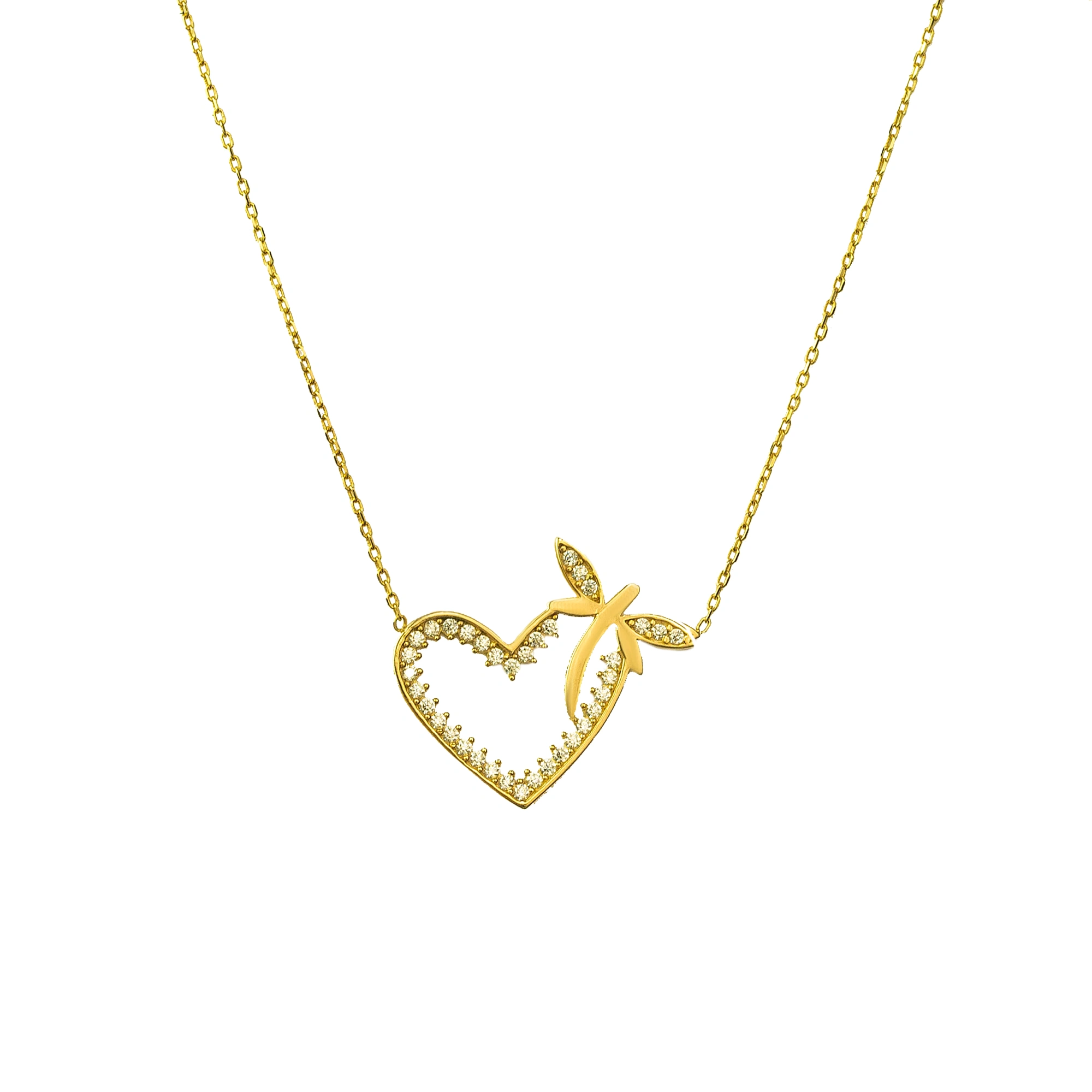 Yusufçuk Detaylı Kalp 8 Ayar Altın Kolye